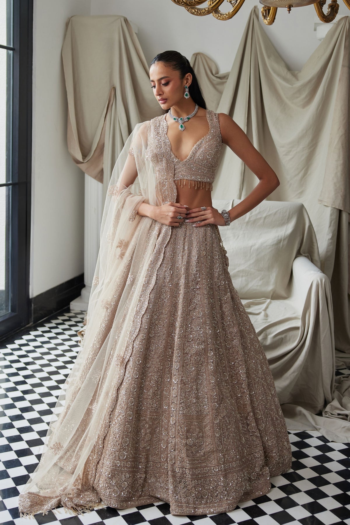 Beige Embroidered Bridal Lehenga Set