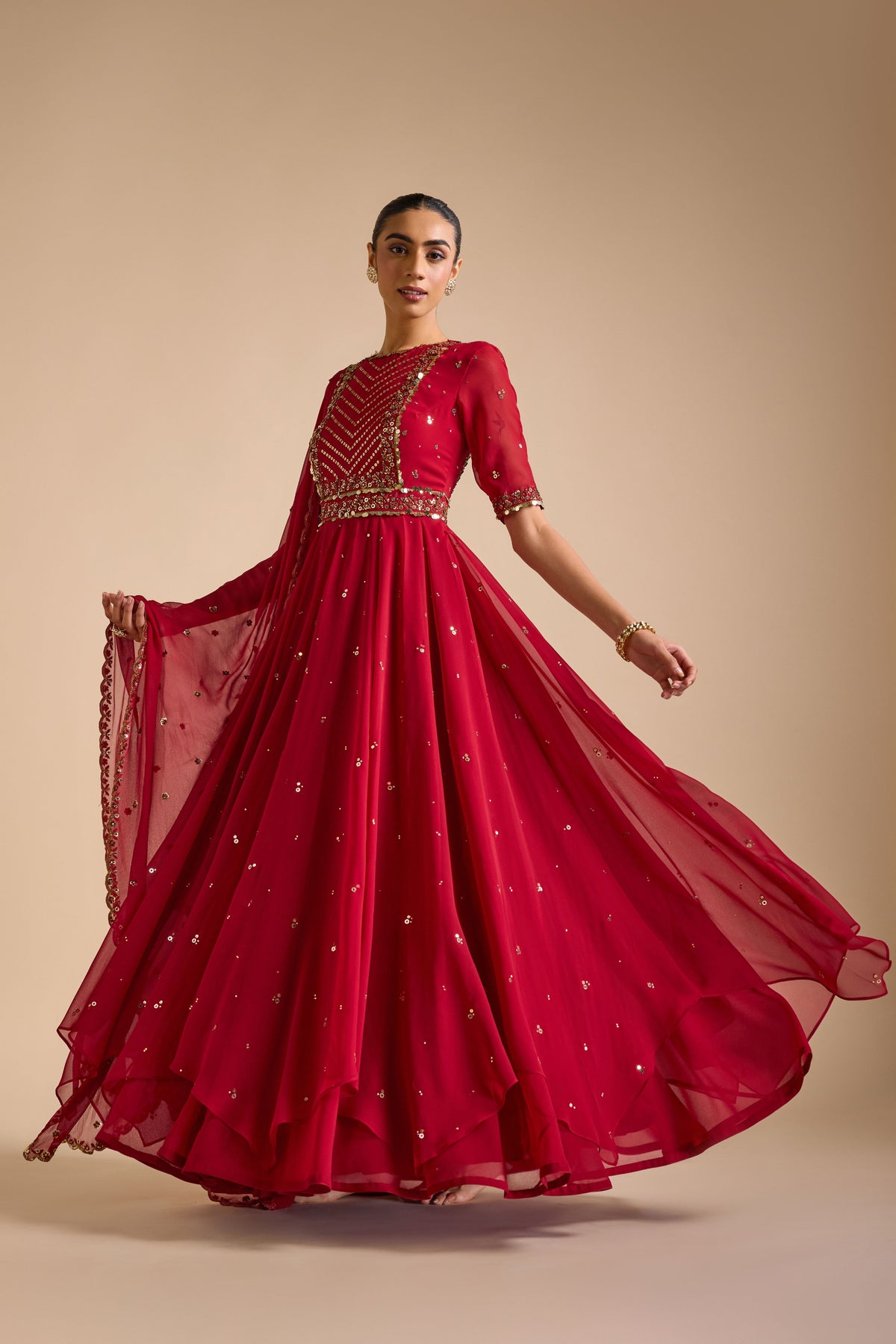 Red Anarkali Set