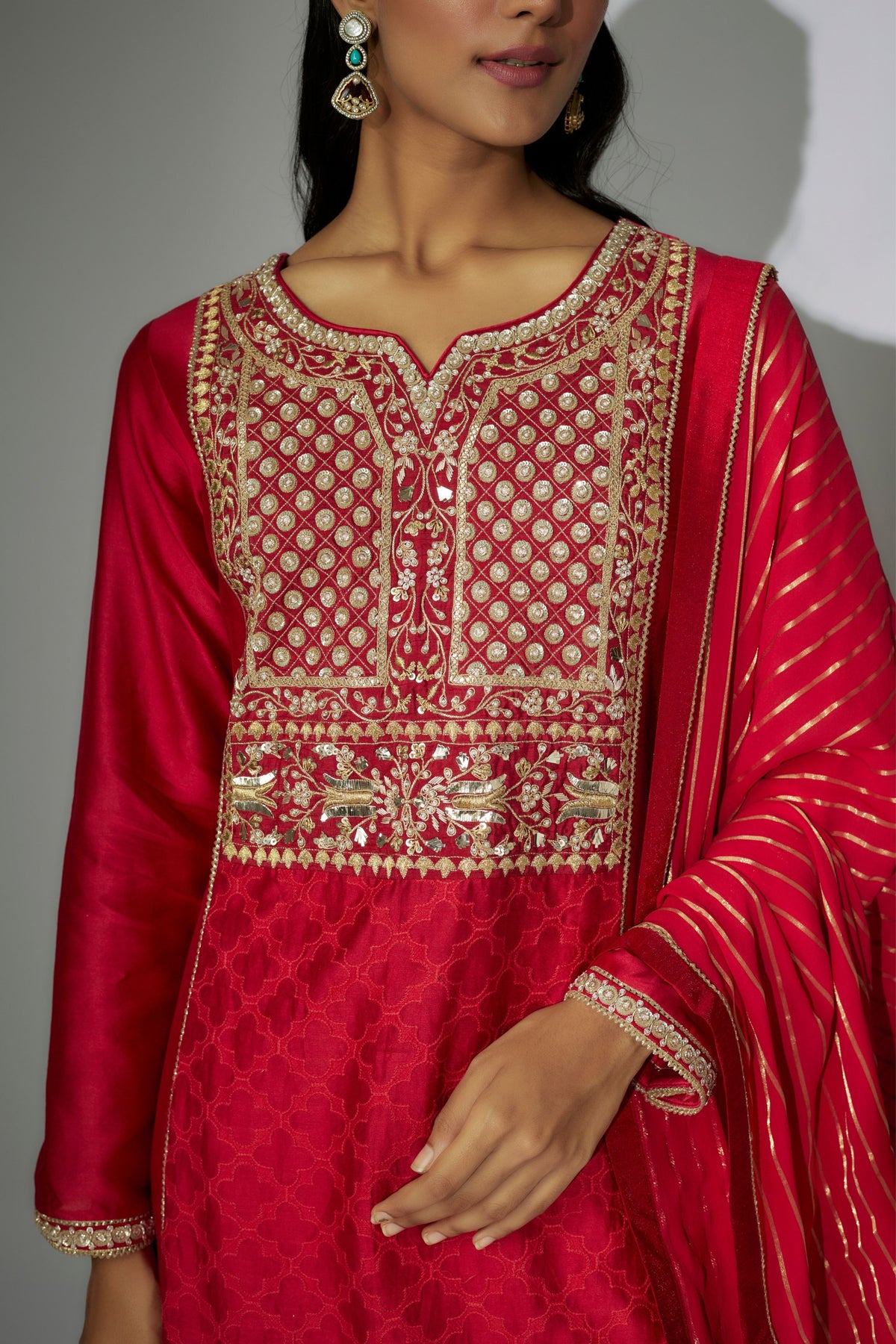 Cherry Red Embroidered Kurta Set