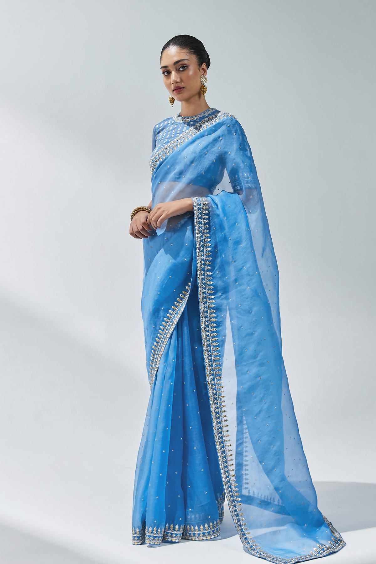 Cerulean Blue Embroidered Saree Set