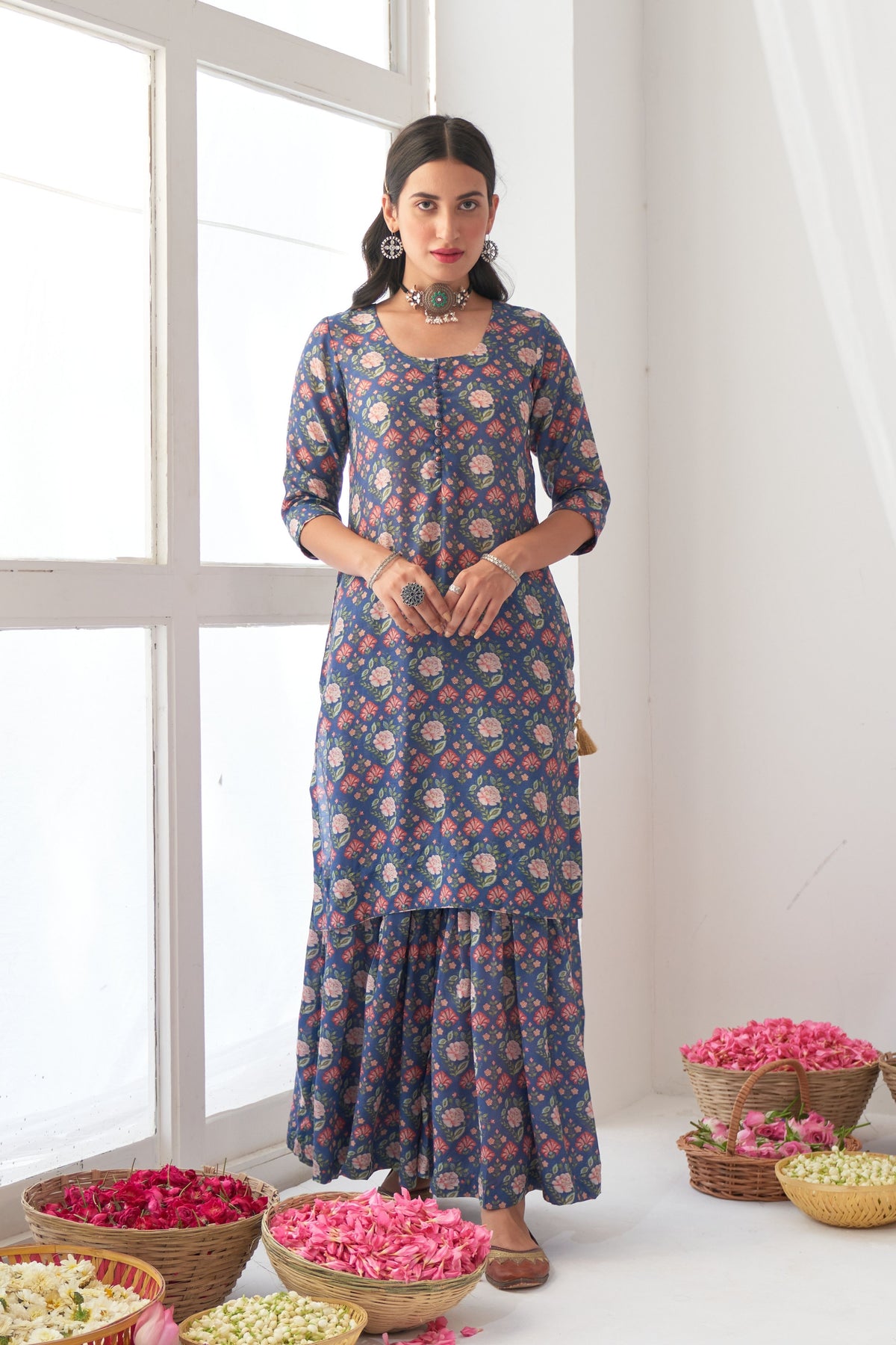 Blue Peony Kurta Sharara