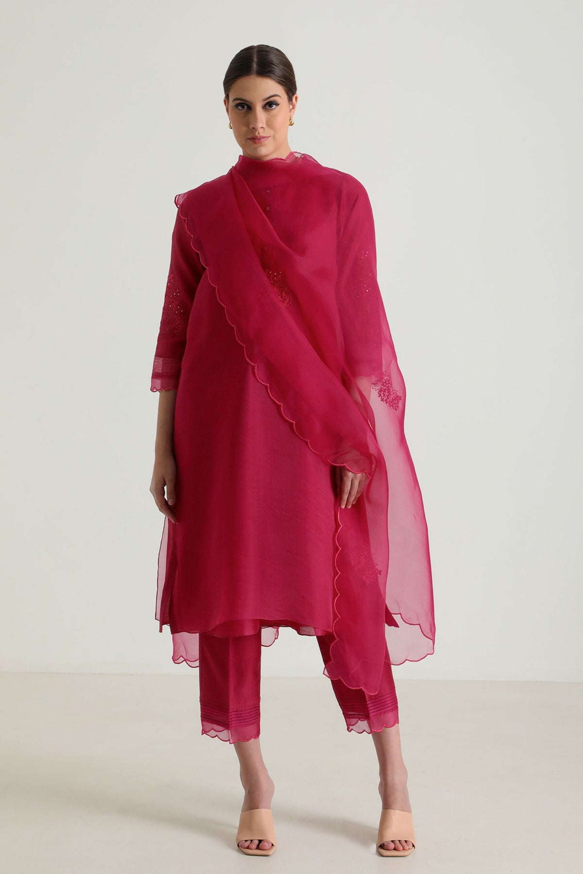 Fushsia Double Layer Kurta Set