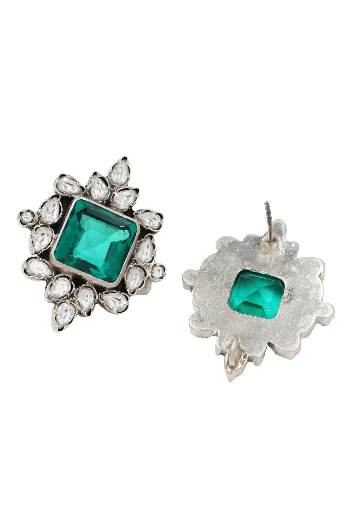 Silver Green Earrings