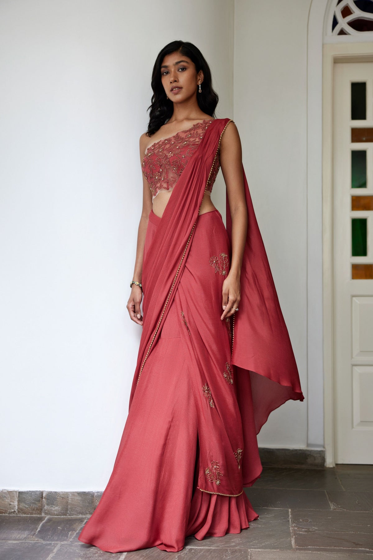 Ruby Draped Saree Set