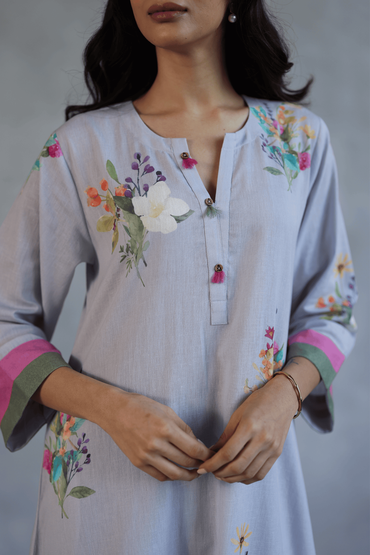 Grey Blossom Tunic Set