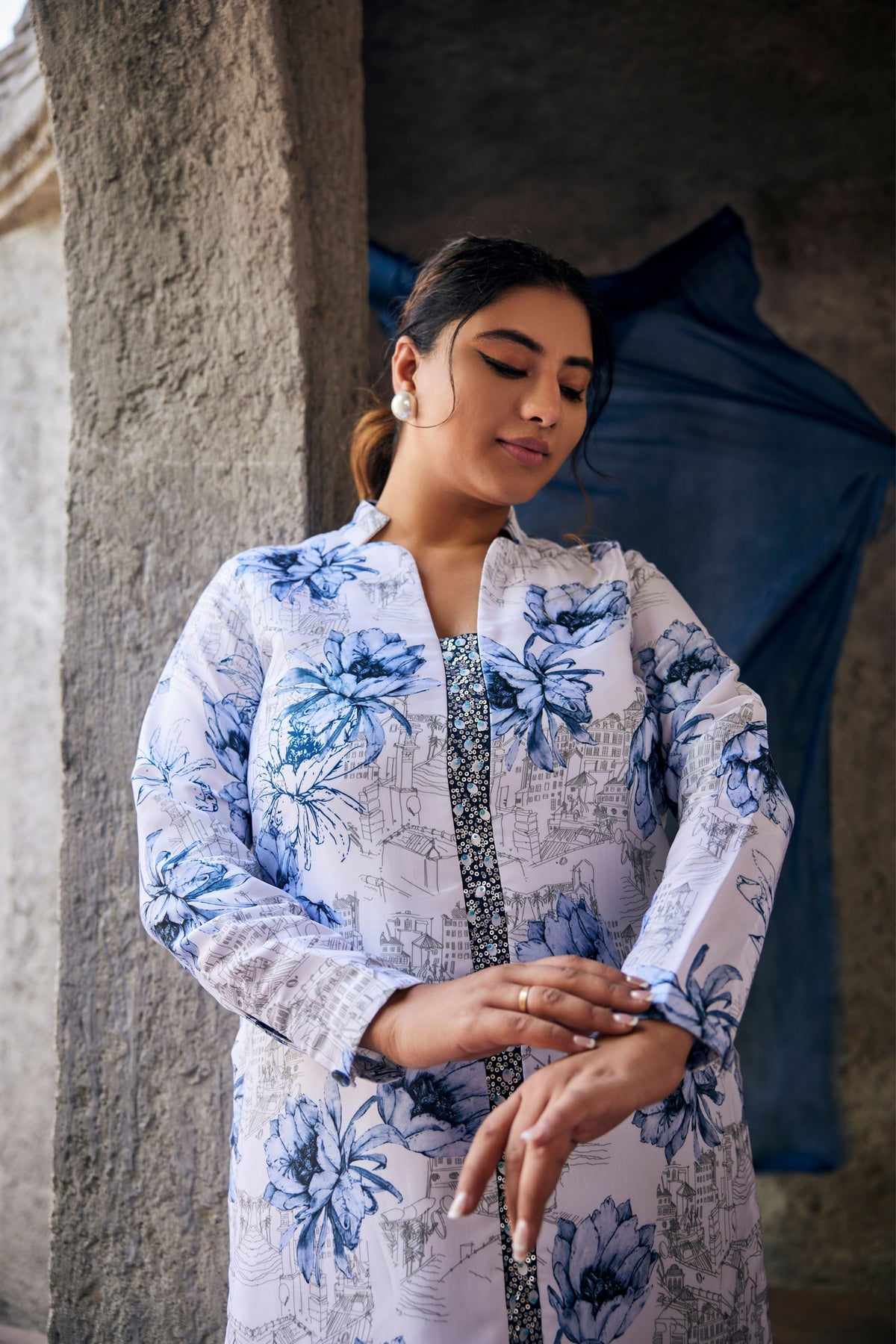 Blue Printed Full Kurta Set