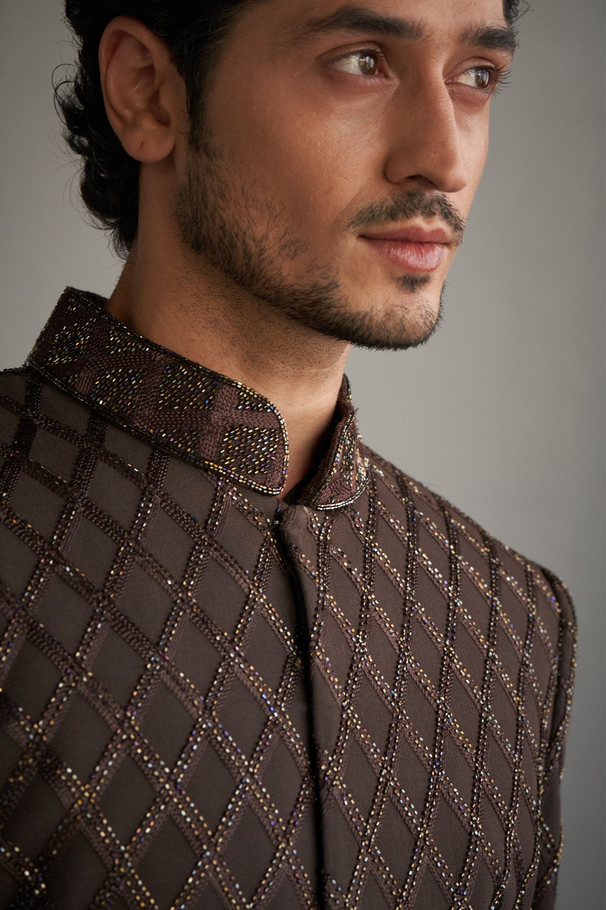 Taupe Black Ombre Sherwani