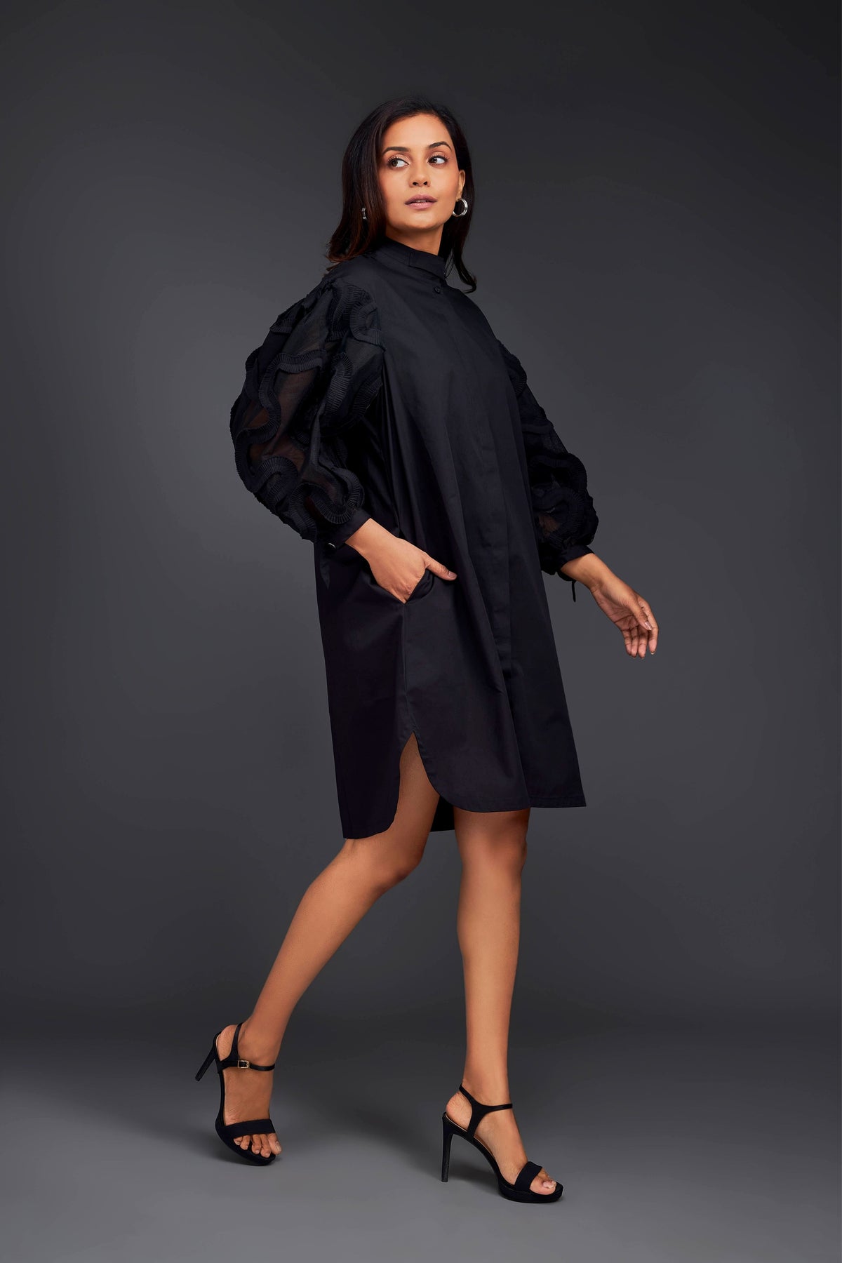 Black Pleated Shirt Dress