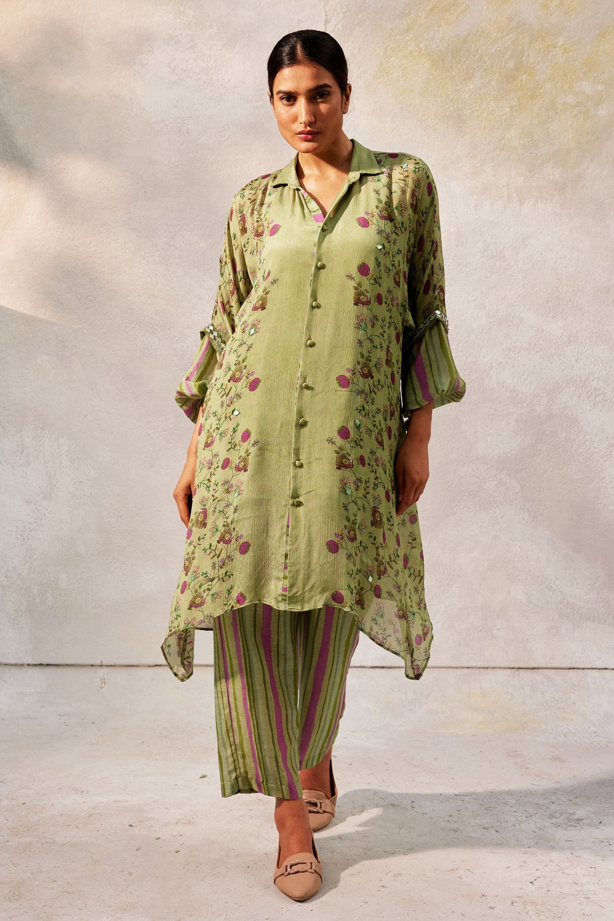 Pista Green Printed Tunic Set