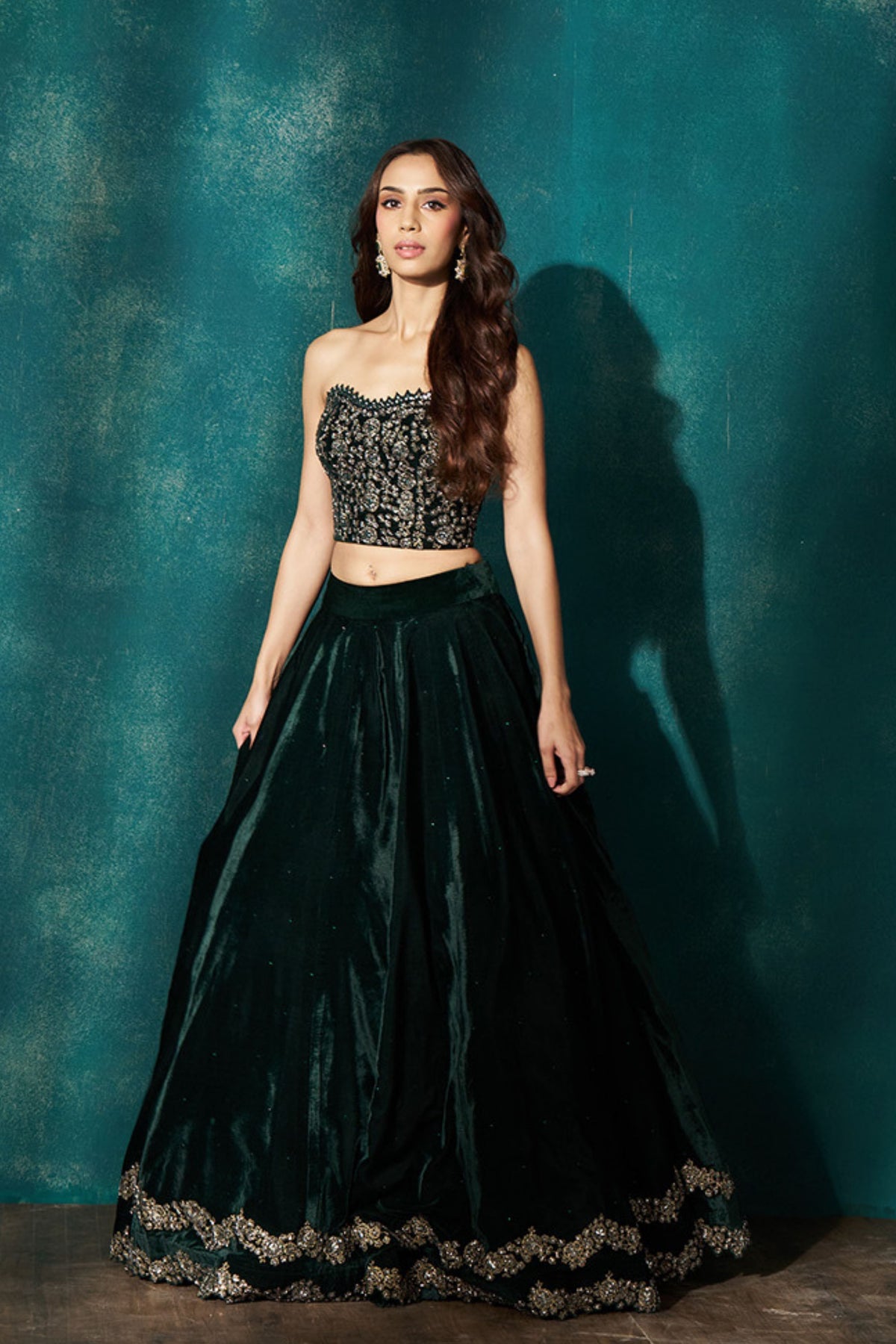 Green Velvet Corset Lehenga