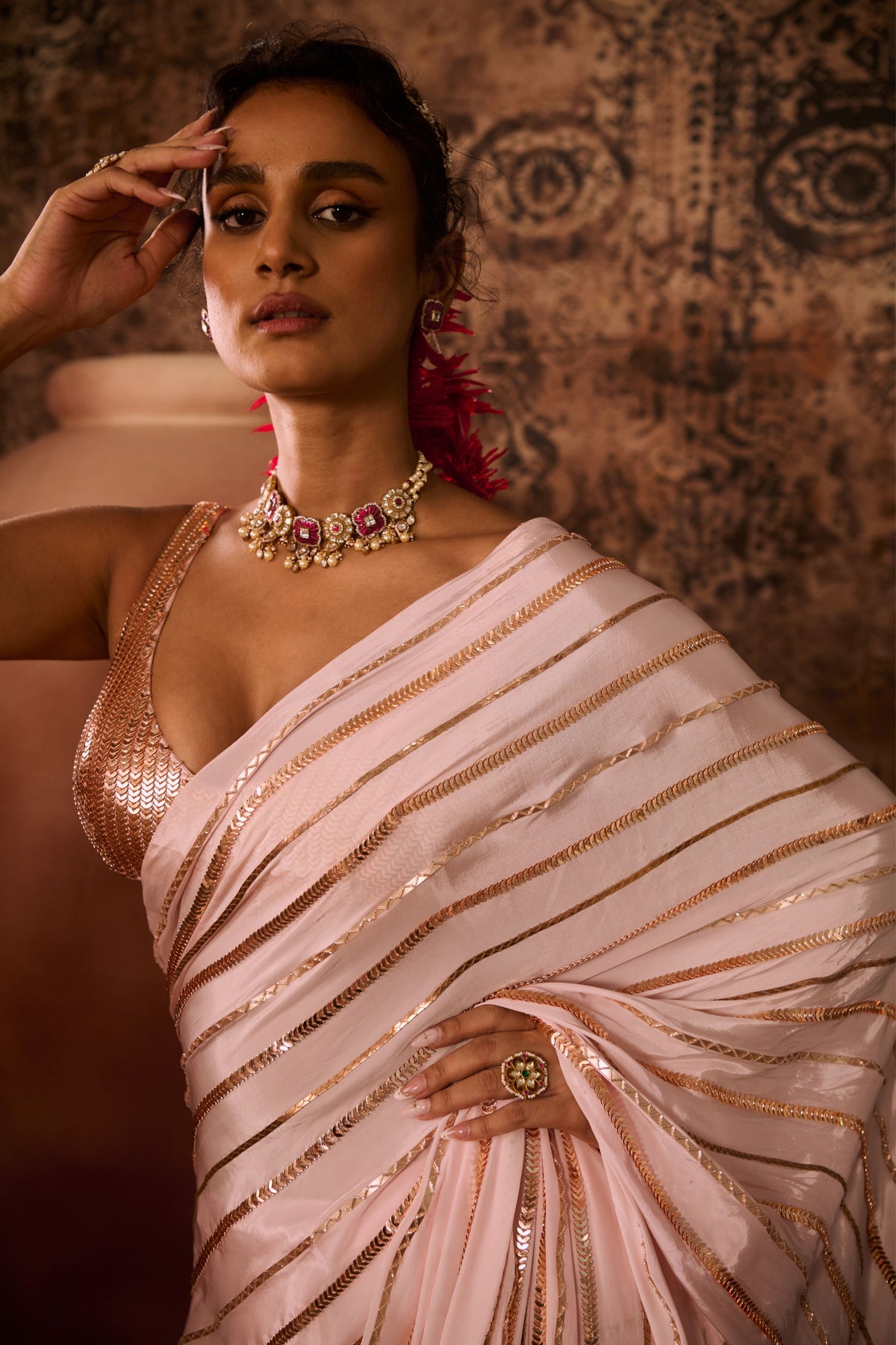 Baby Pink Embroidered Saree