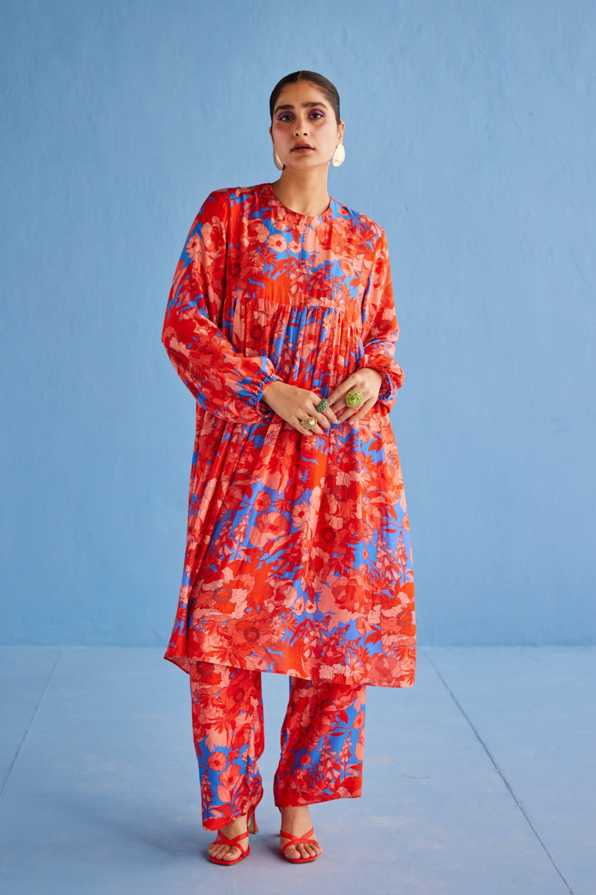 Printed Gathers Kurta Set