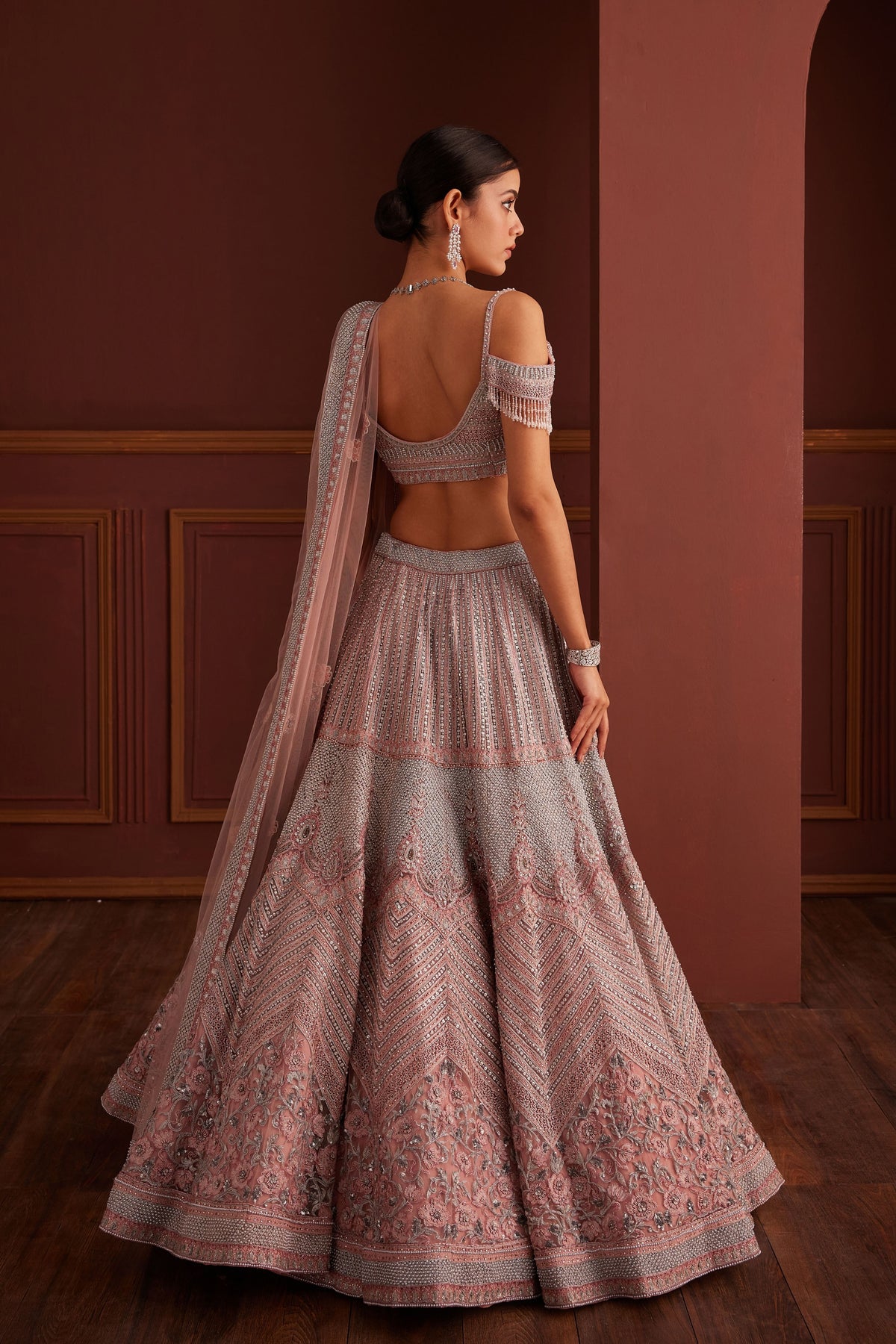 Grey and Pink Embellished Lehenga