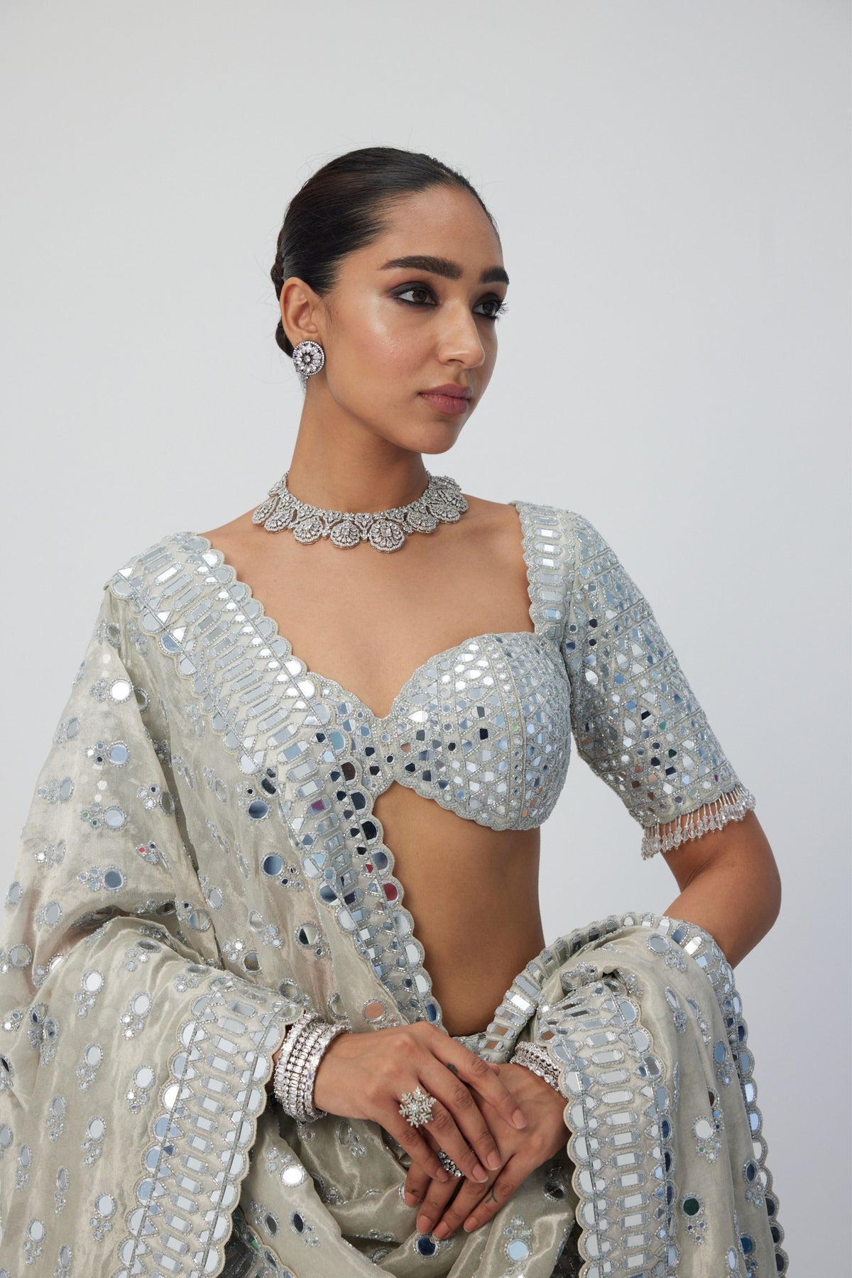 Silver Shimmer Mirror Lehenga Set