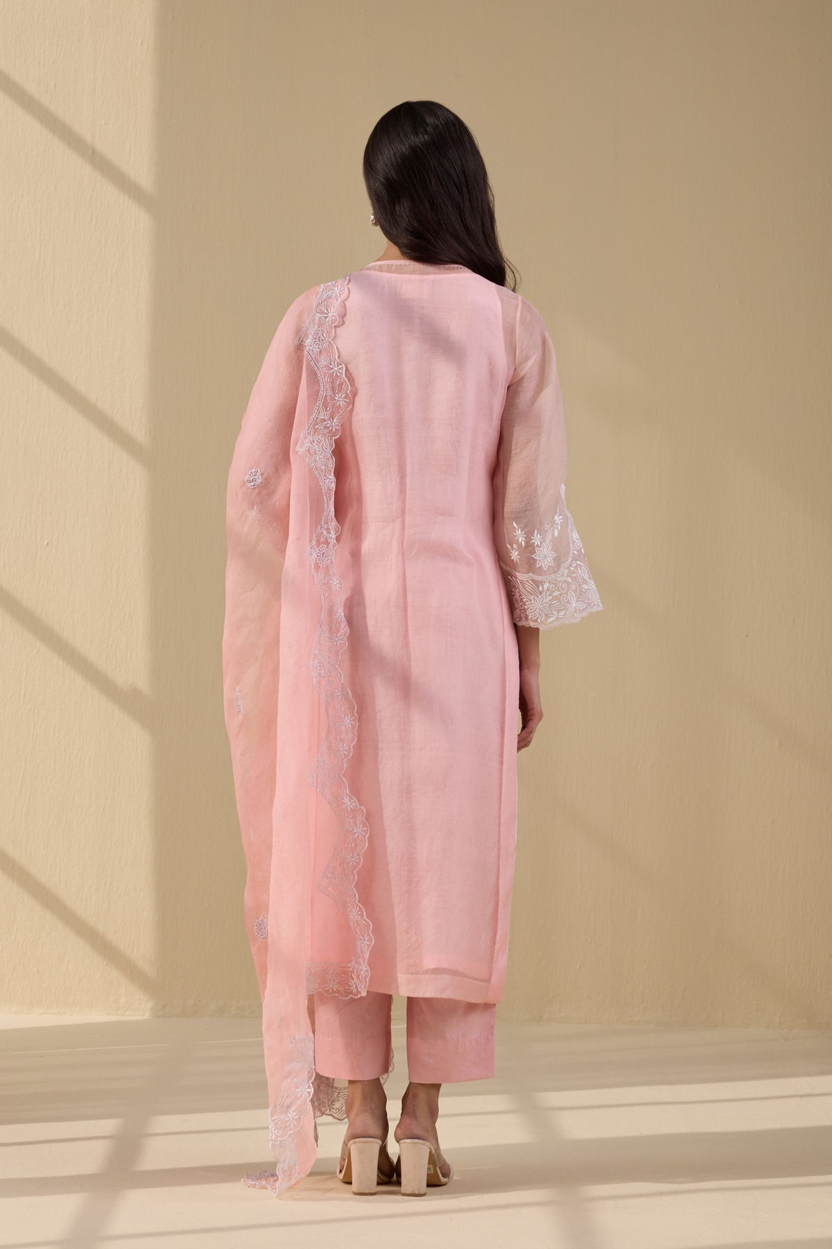 Pink Embroidered Organza Suit