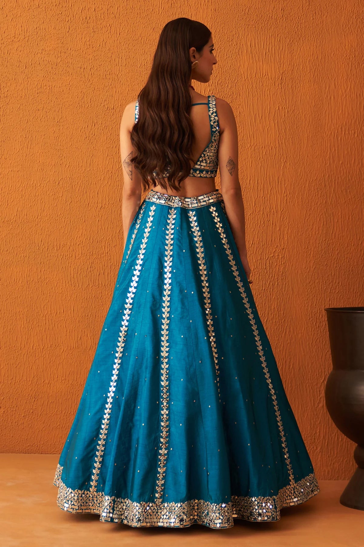 Peacock Blue Raw Silk Lehenga Set