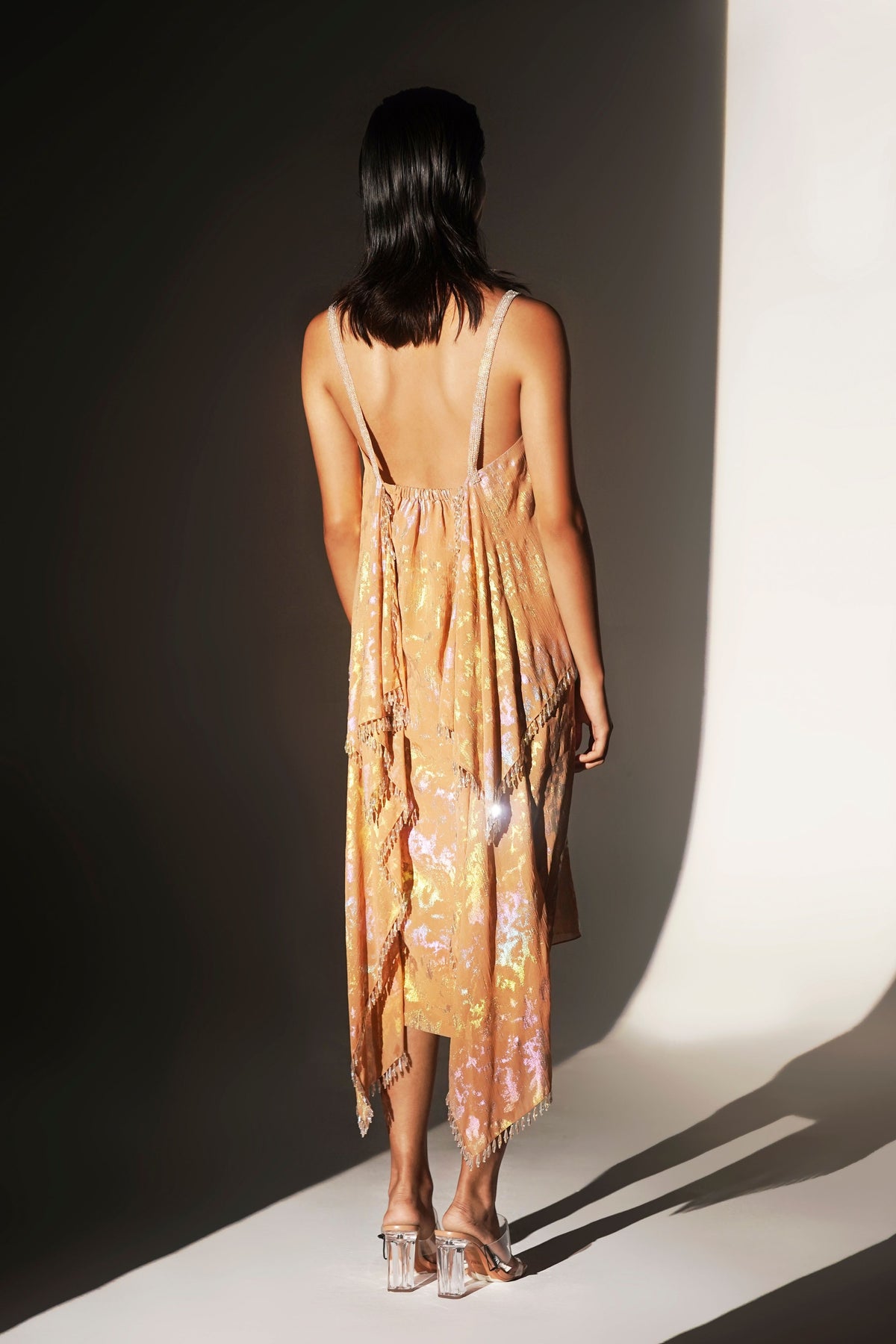 Peach Metallic Jacquard Chandelier Dress