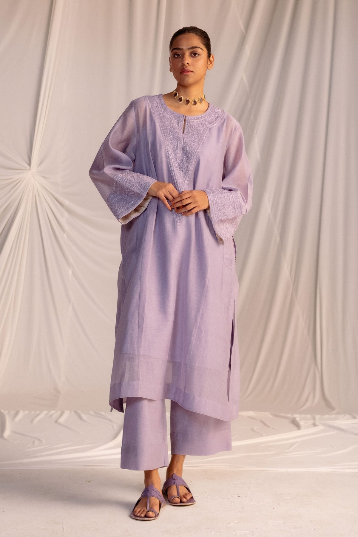 Violet Embroidered Tunic Set