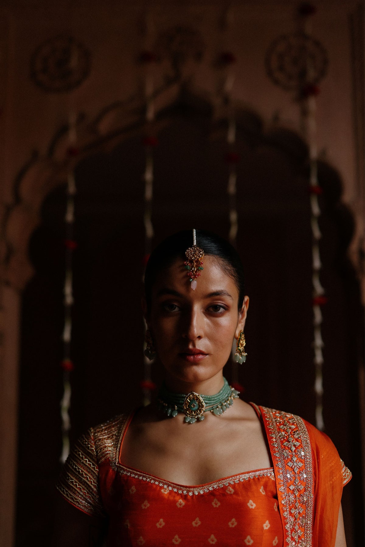 Orange Embroidered Lehenga Set