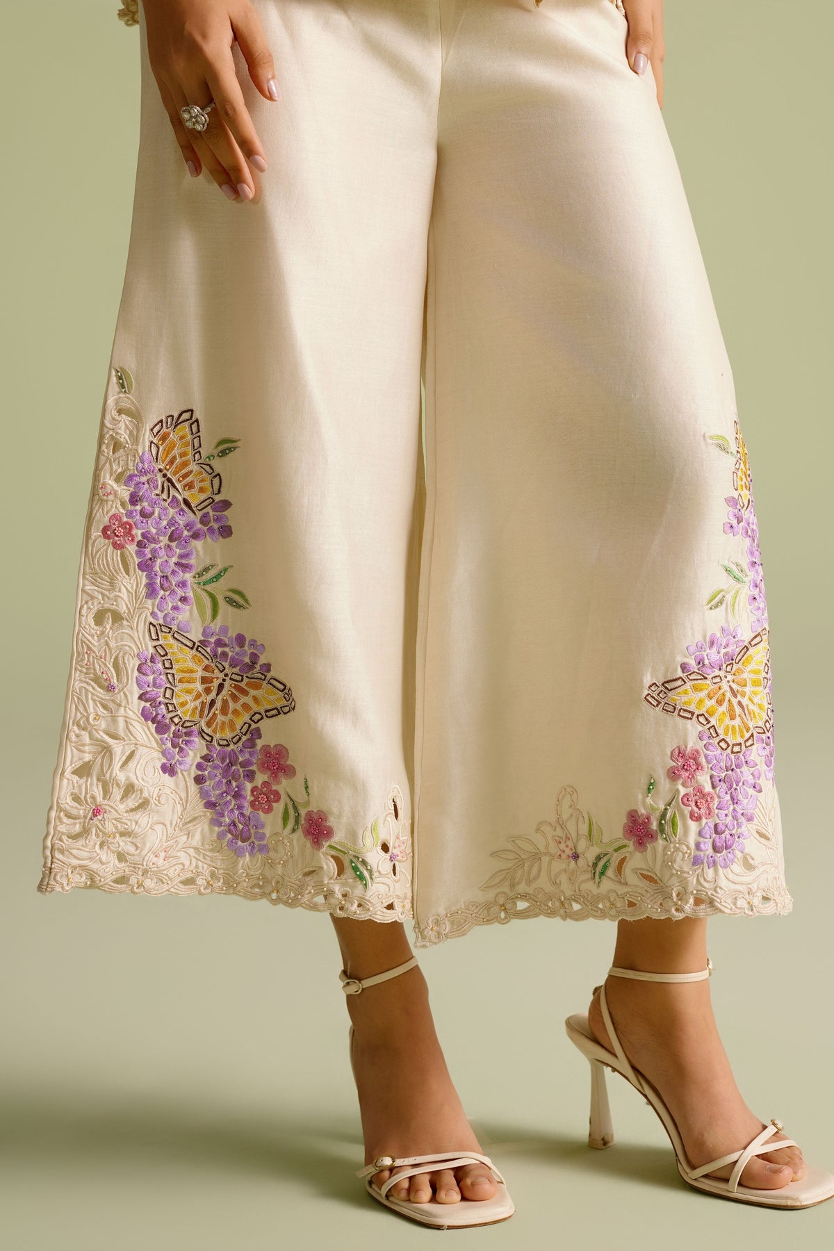 Ivory Butterfly Mosaic Pants