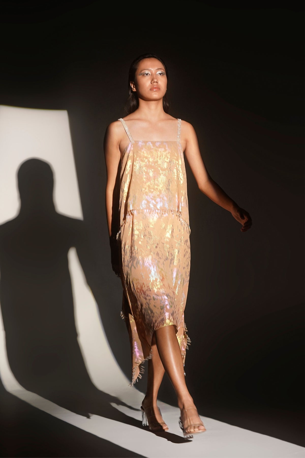 Peach Metallic Jacquard Chandelier Dress