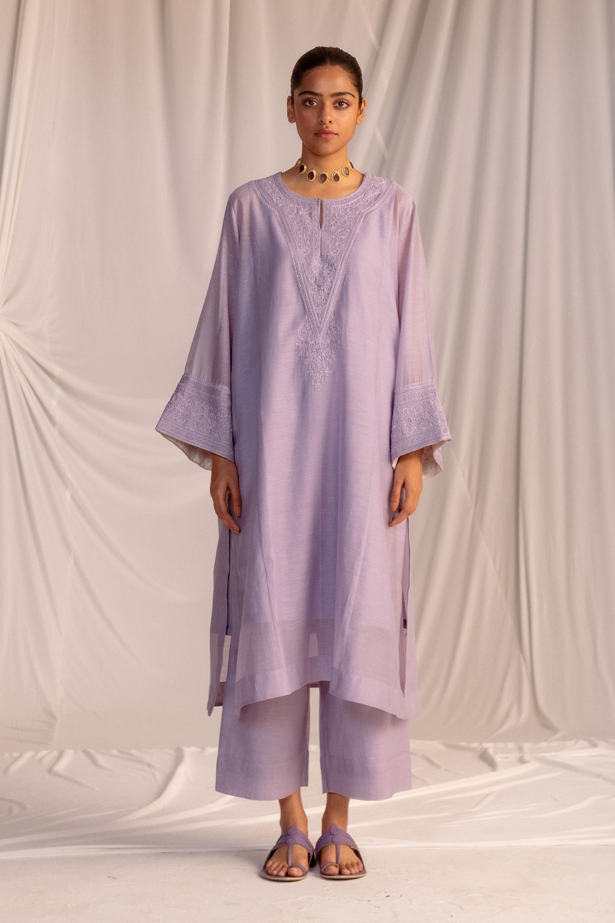 Violet Embroidered Tunic Set