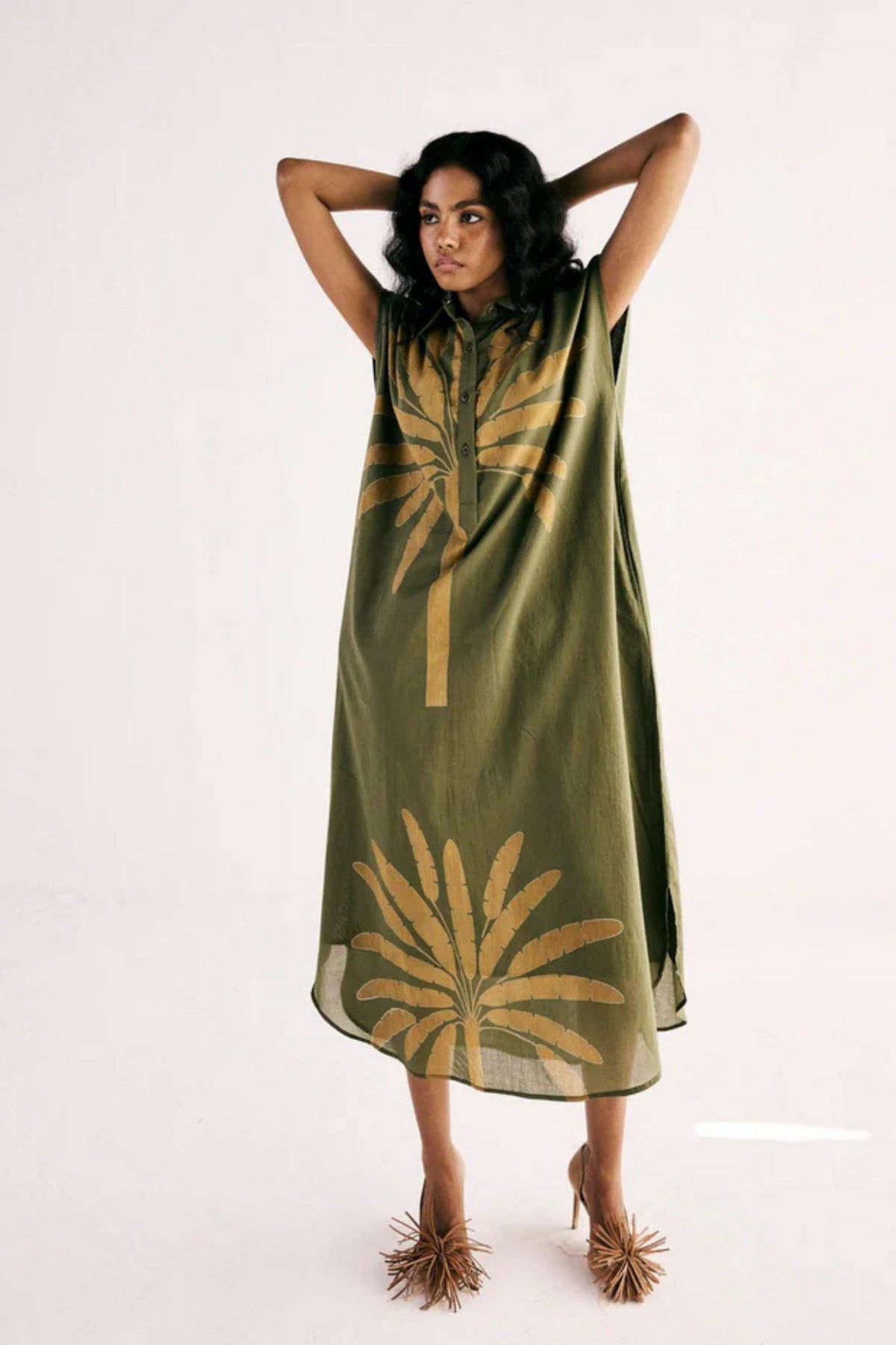 Olive Palm Shirt Dress