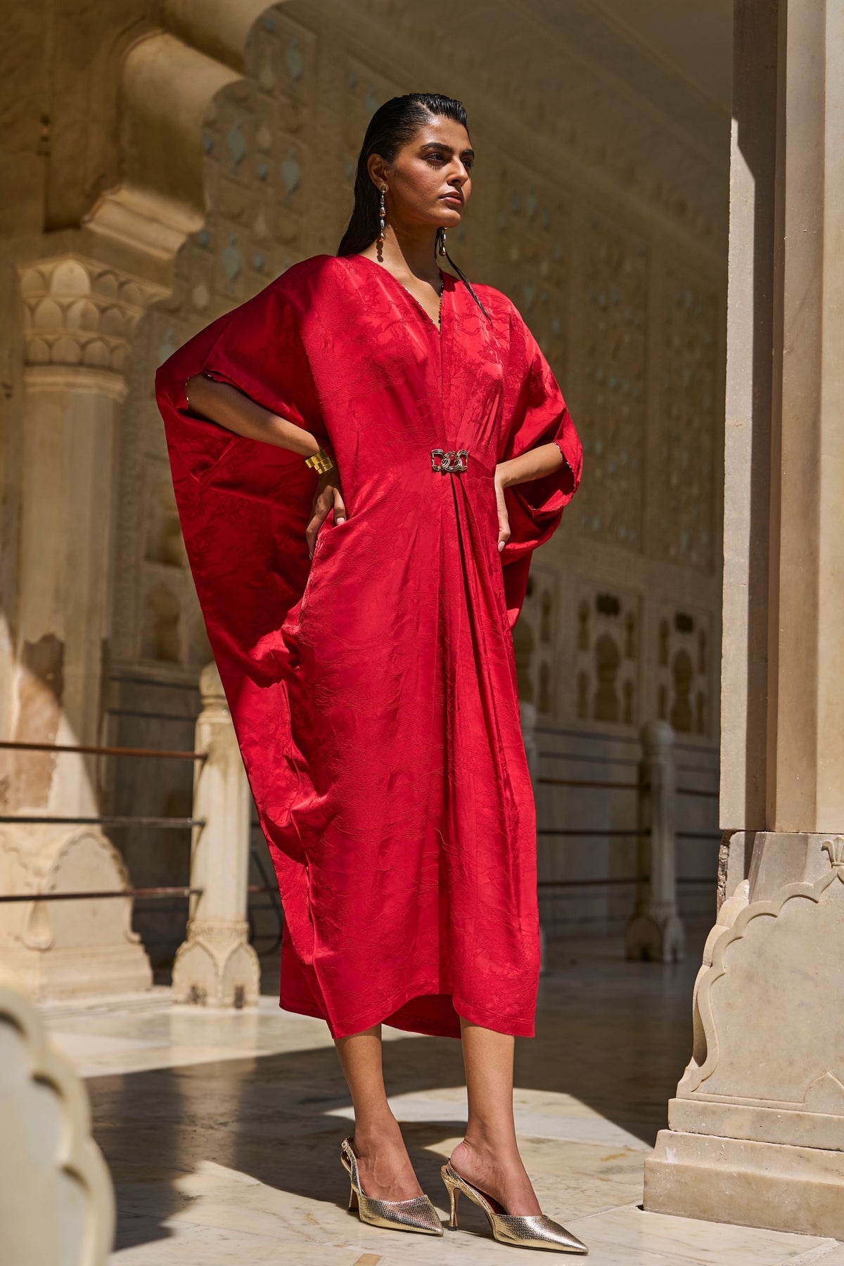 Red Draped Kaftan