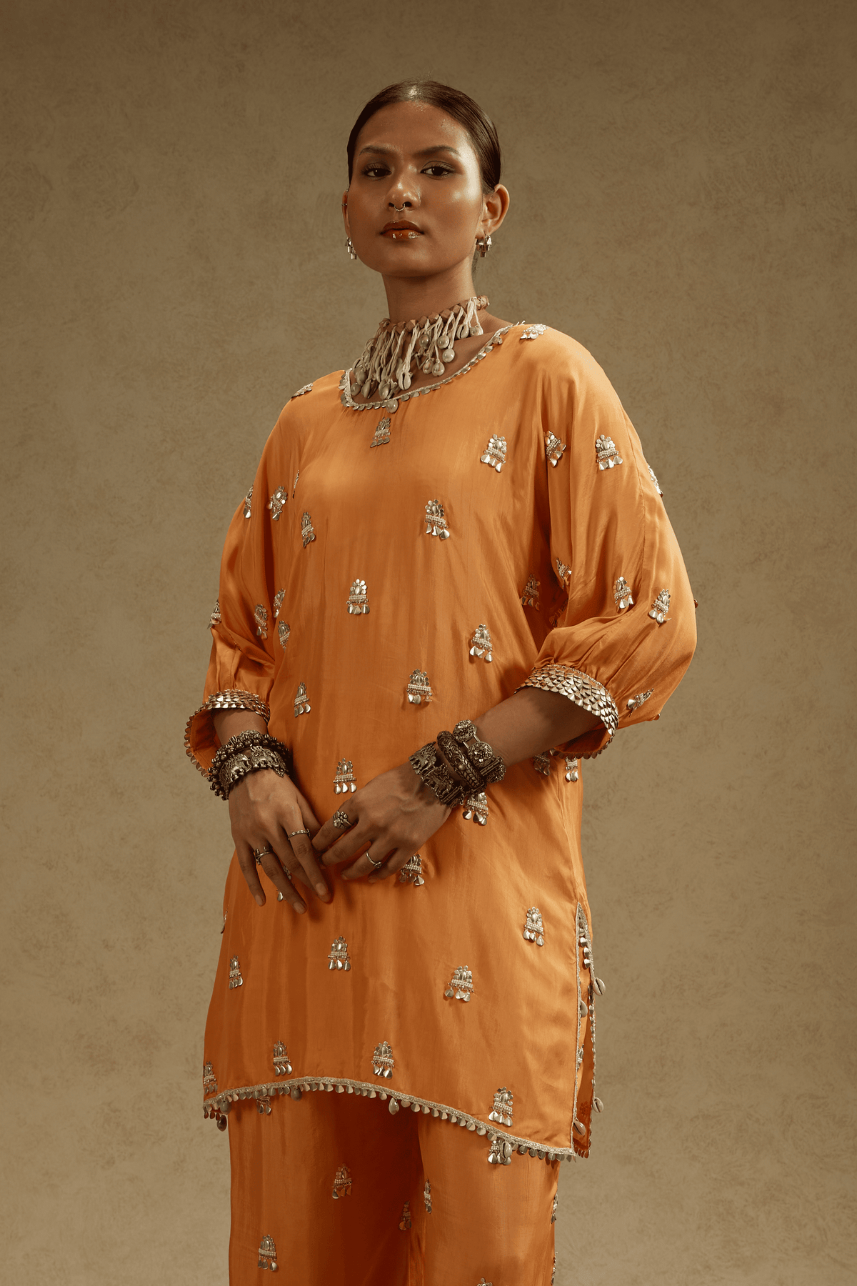 Orange Embellished Tunic Set