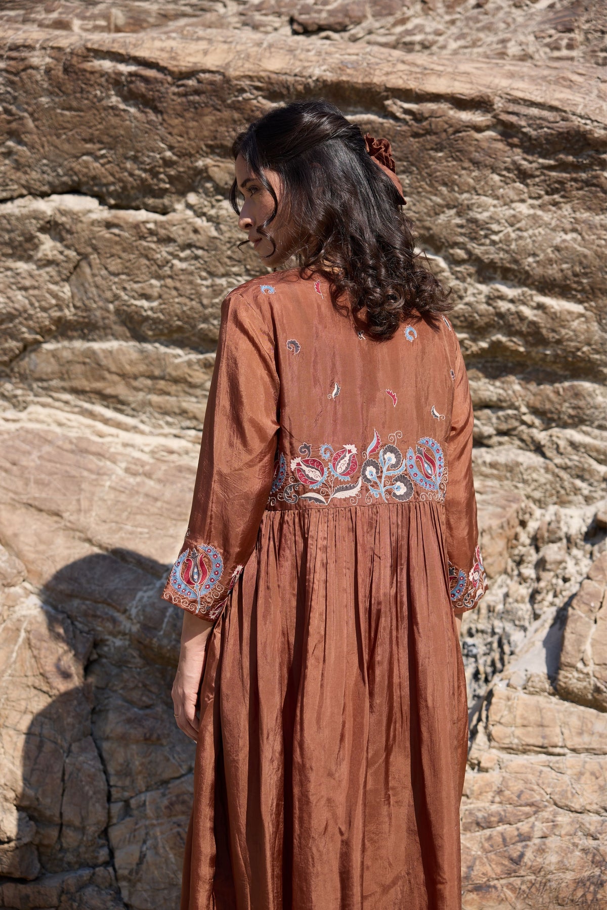 Brown Button Down Flared Kurta