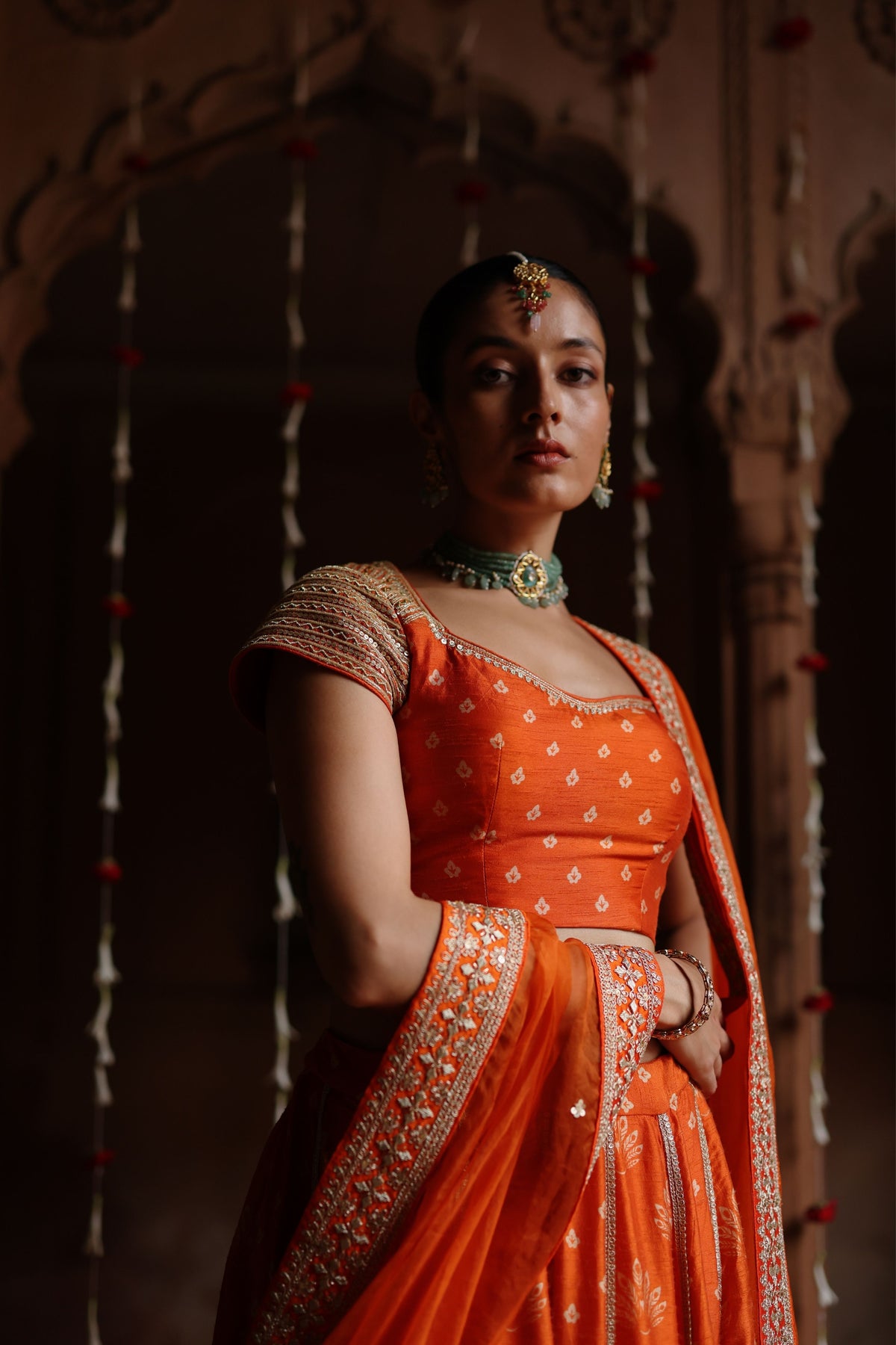 Orange Embroidered Lehenga Set