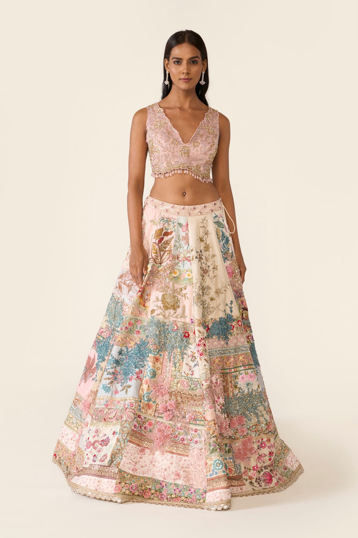 Linear Patchwork Lehenga Set