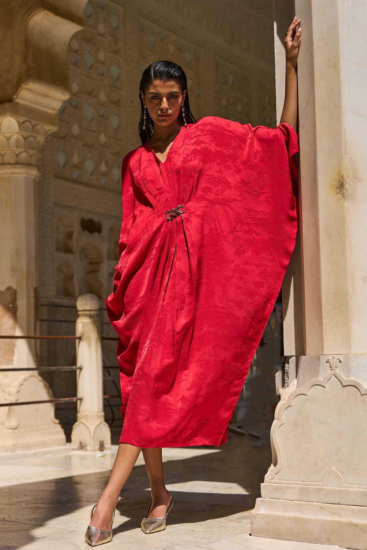 Red Draped Kaftan