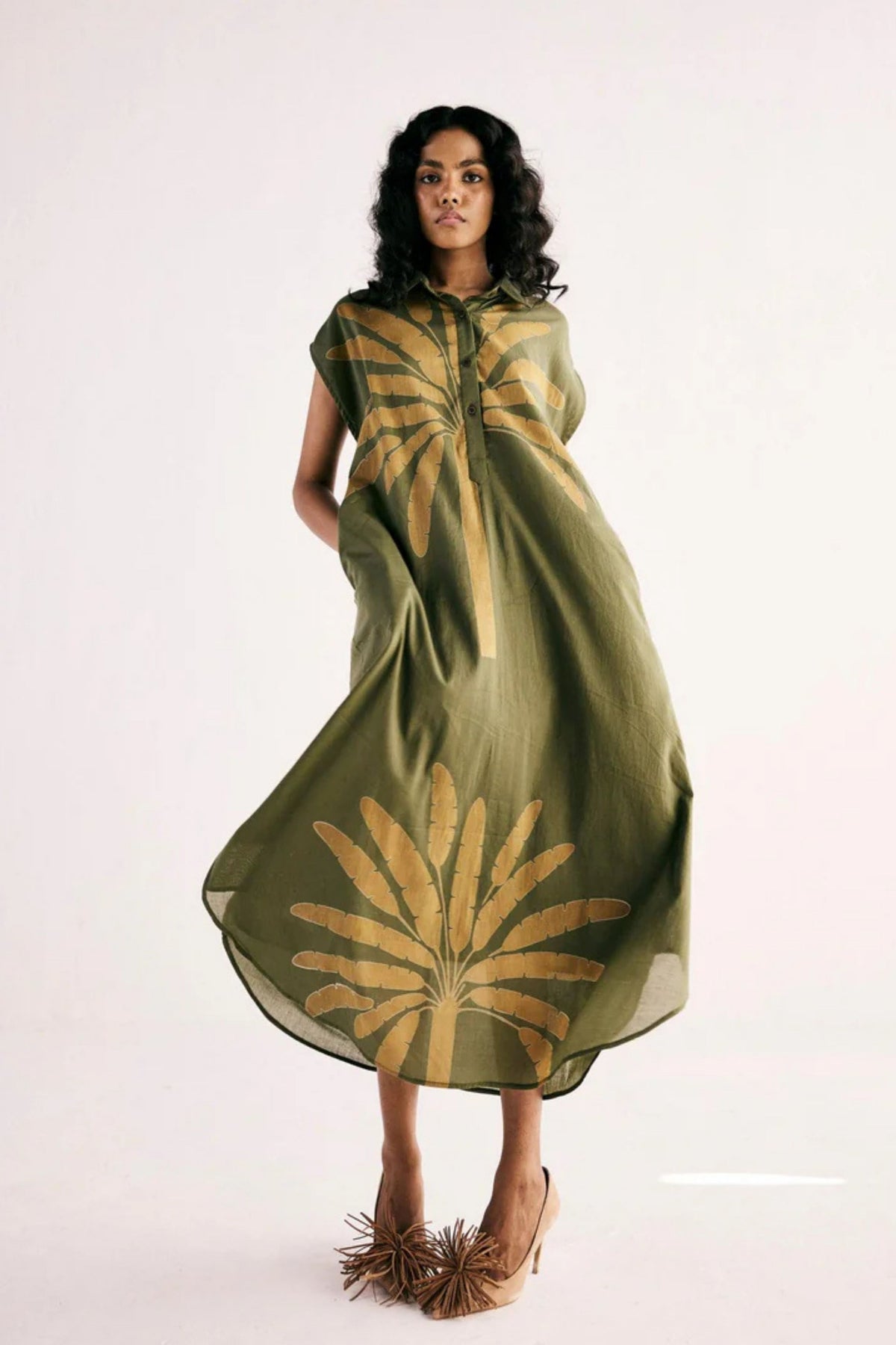 Olive Palm Shirt Dress