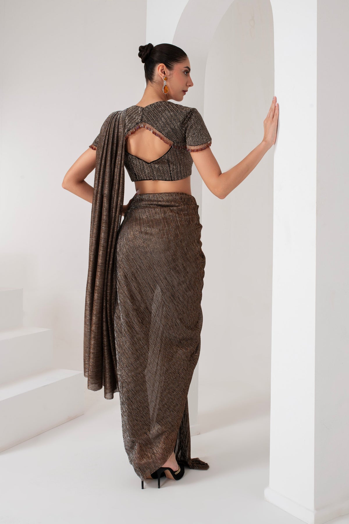 Black Crystal Pre-Draped Pant Saree