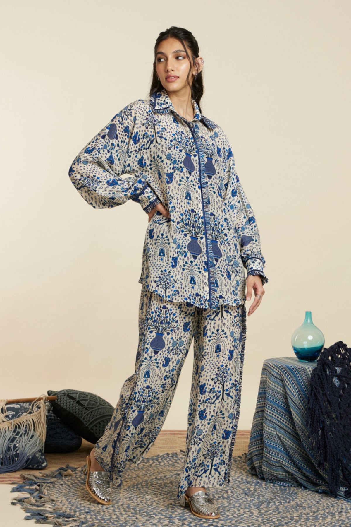 Safar Blue Jaal Oversized Co-ord Set