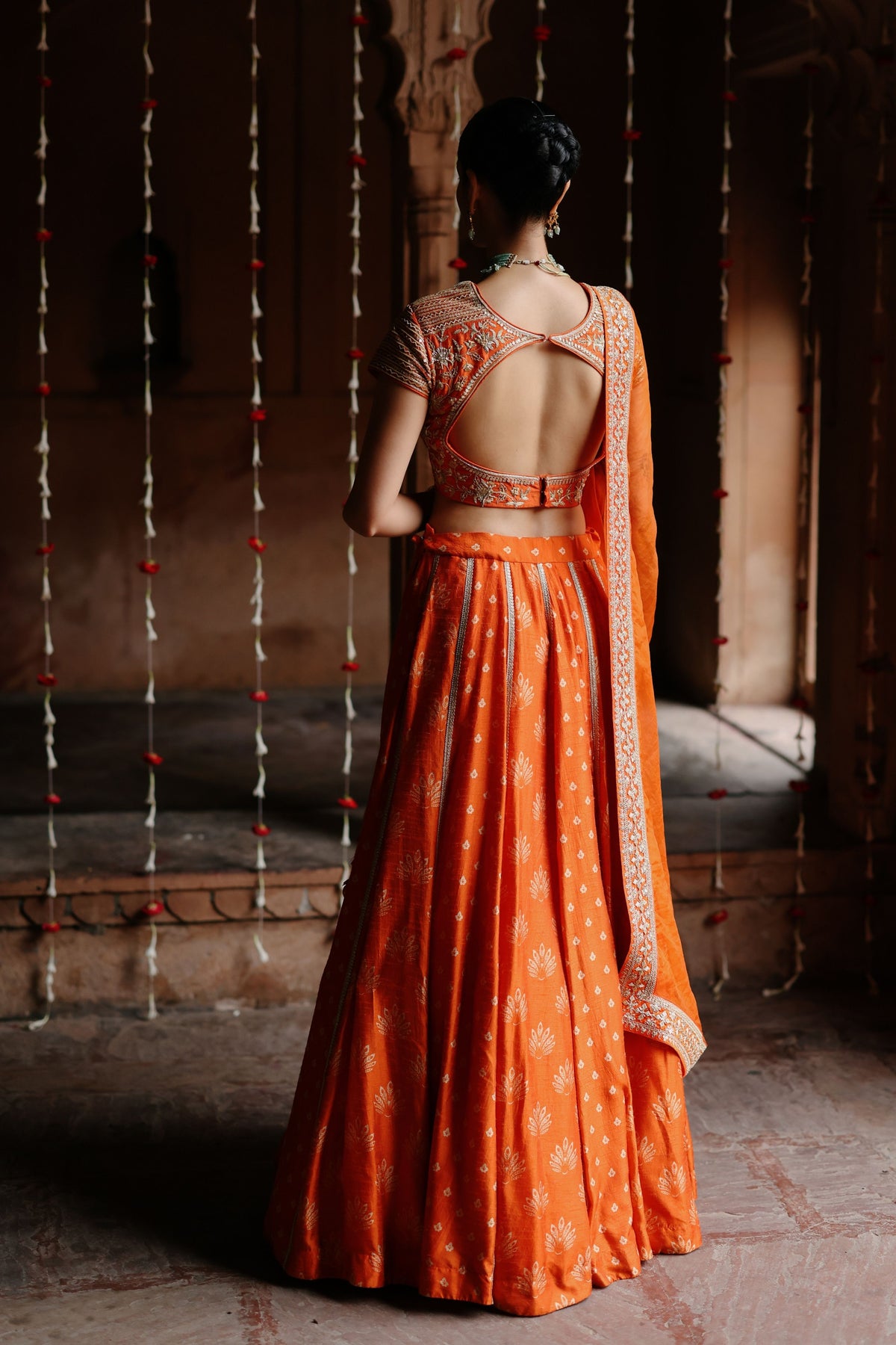 Orange Embroidered Lehenga Set