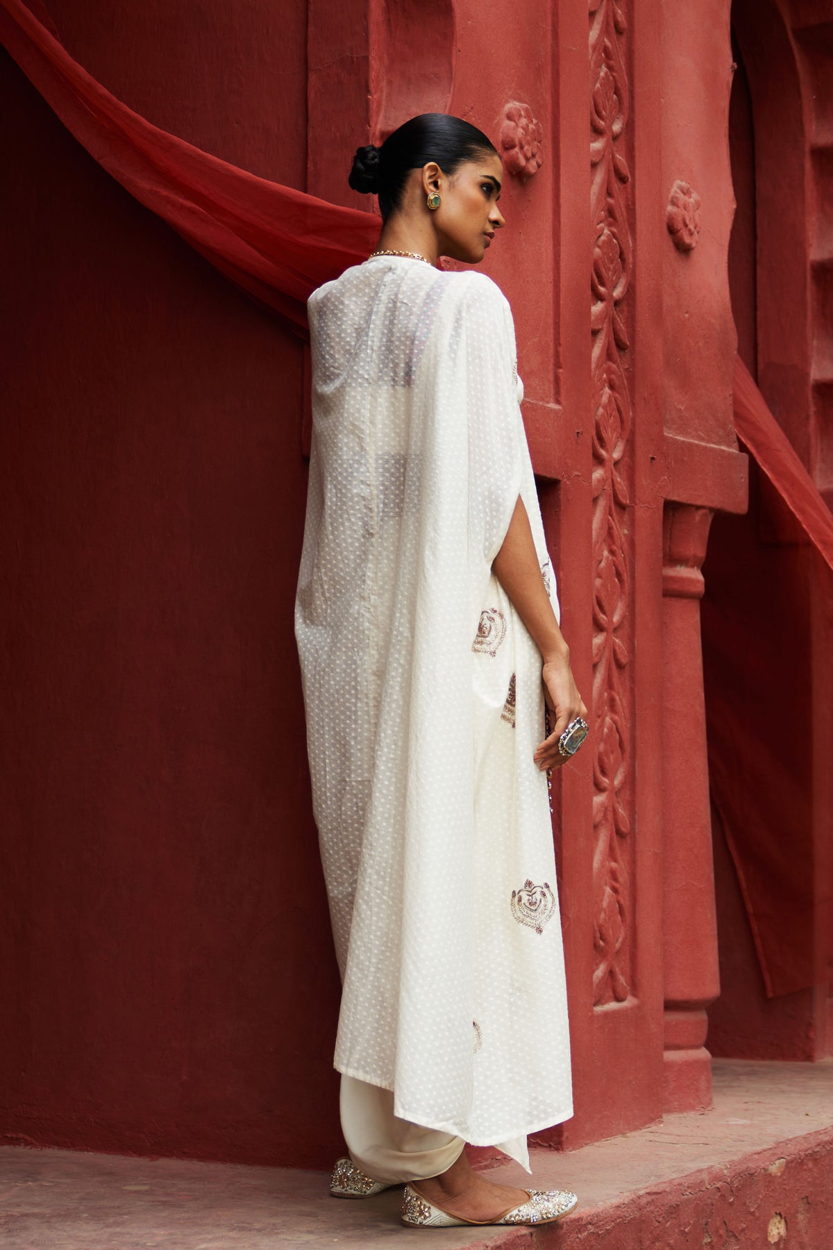 Ivory Embroidered Cape Set