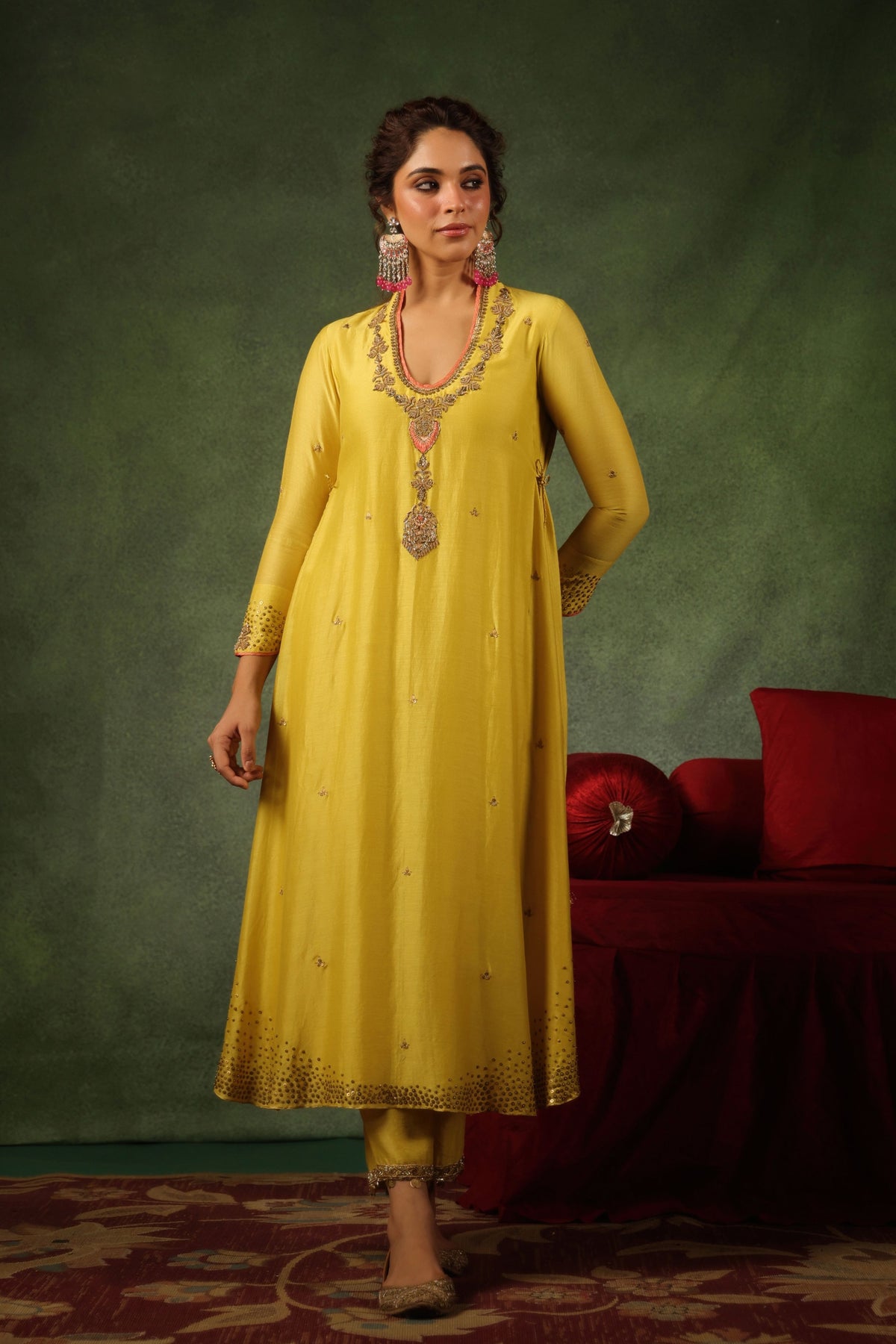 Yellow Tie up Dori Kurta Set