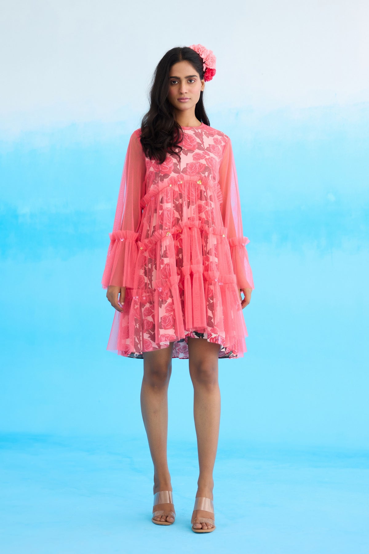 Mithai Pink Rose Printed Mini Tier Dress