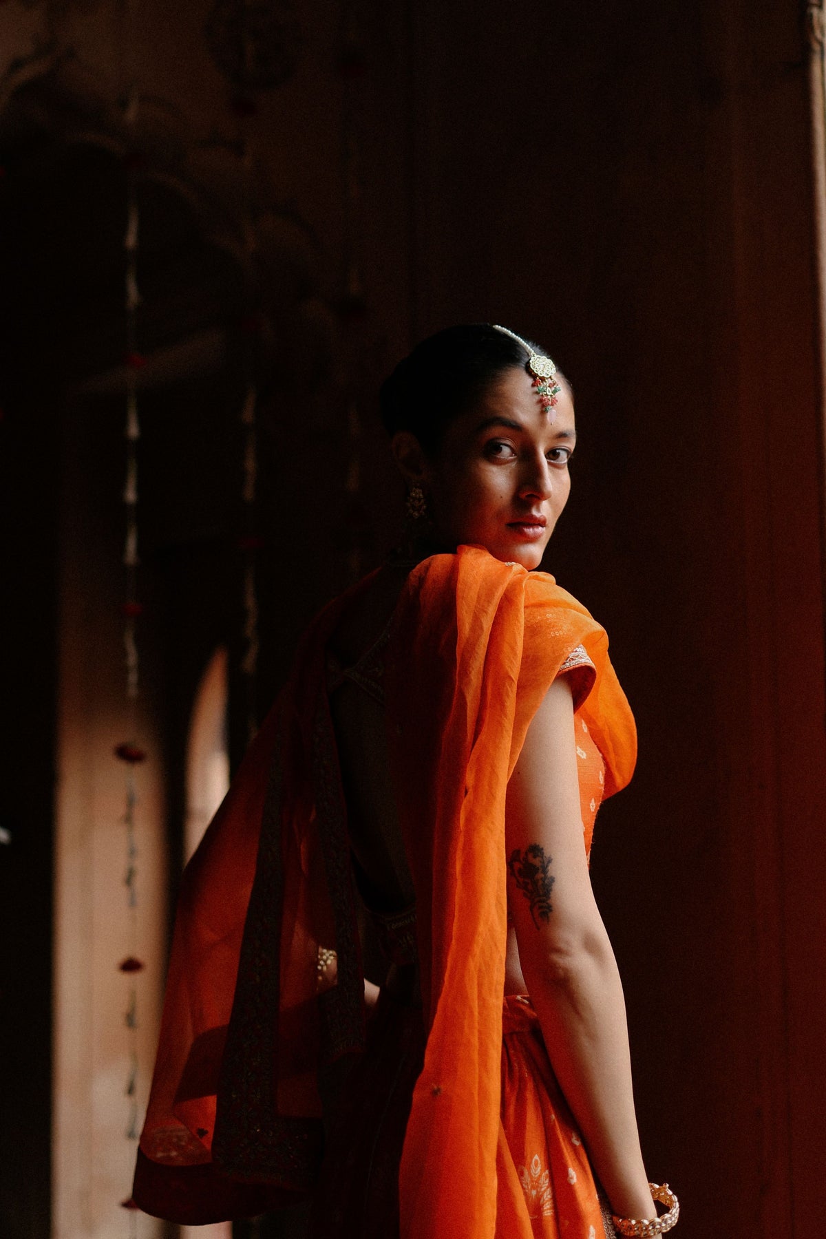 Orange Embroidered Lehenga Set