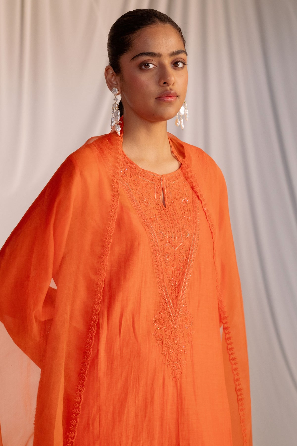 Rust Orange Embroidered Dupatta