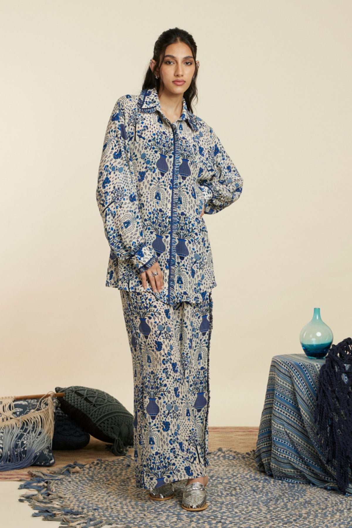 Safar Blue Jaal Oversized Co-ord Set