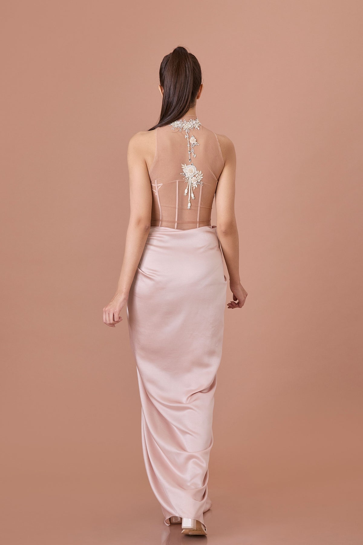 Blush Satin Draped Gown