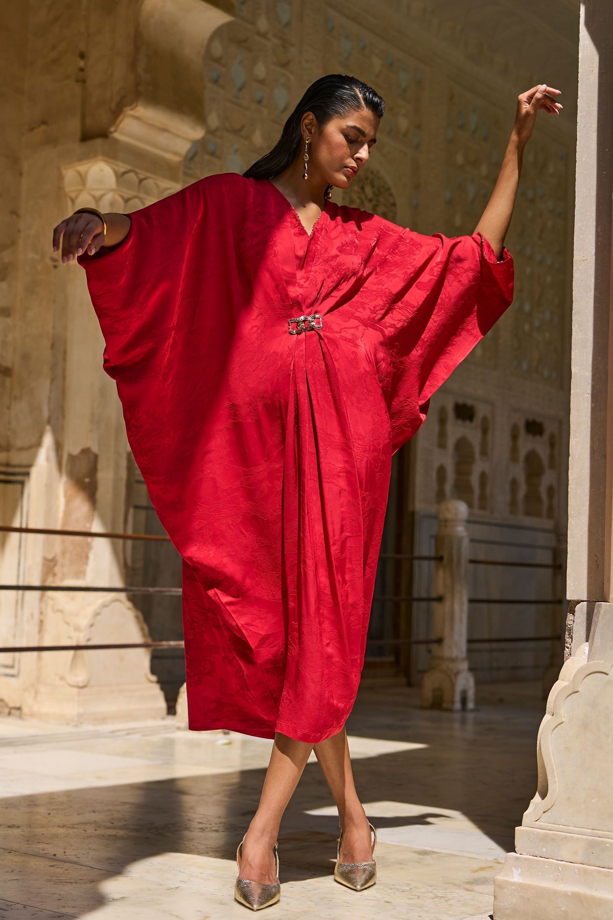 Red Draped Kaftan