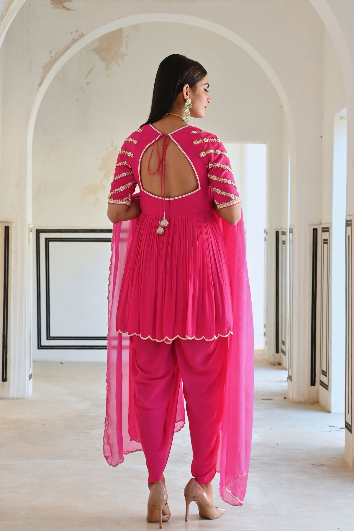 Rose Pink Embroidered Peplum Set