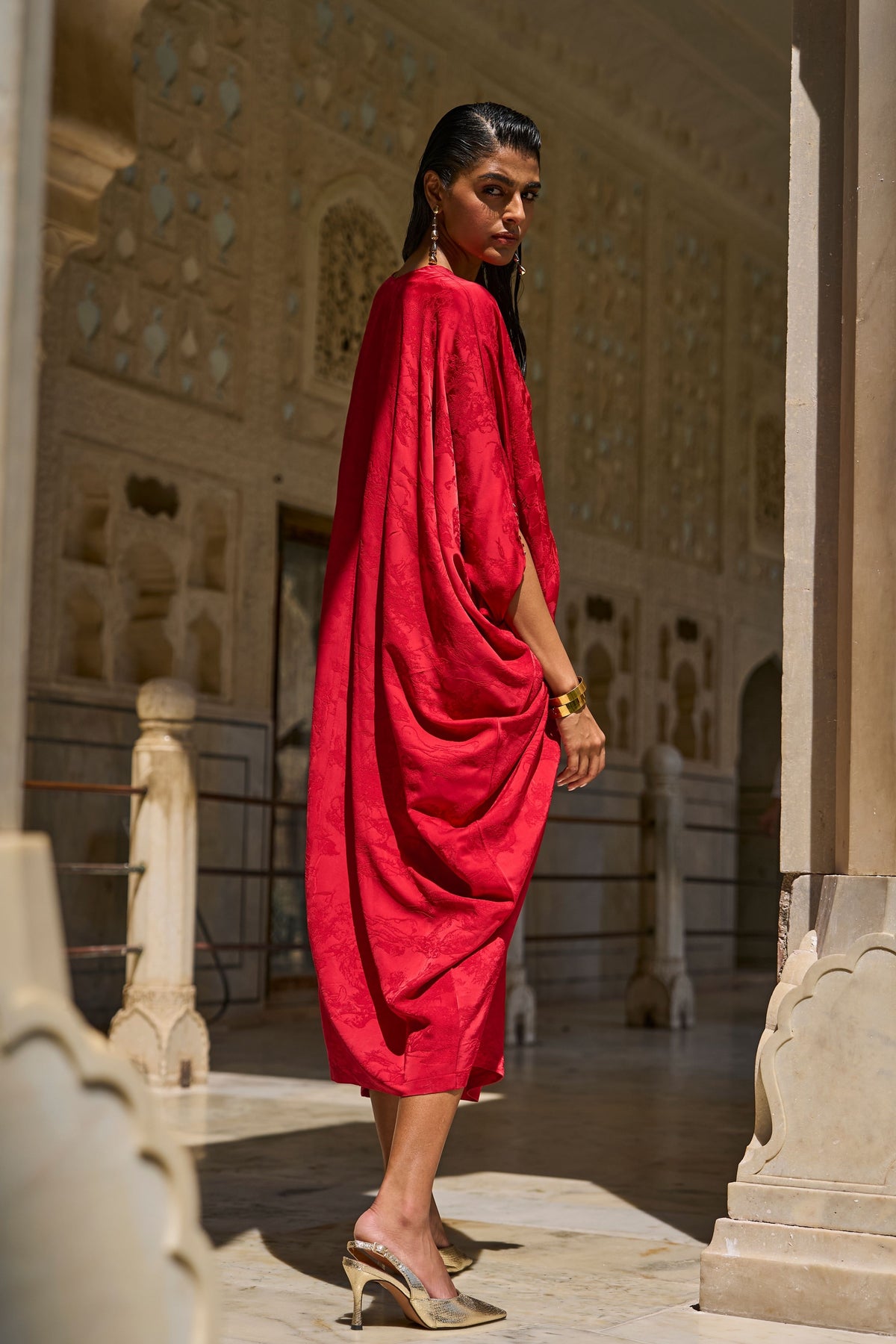 Red Draped Kaftan