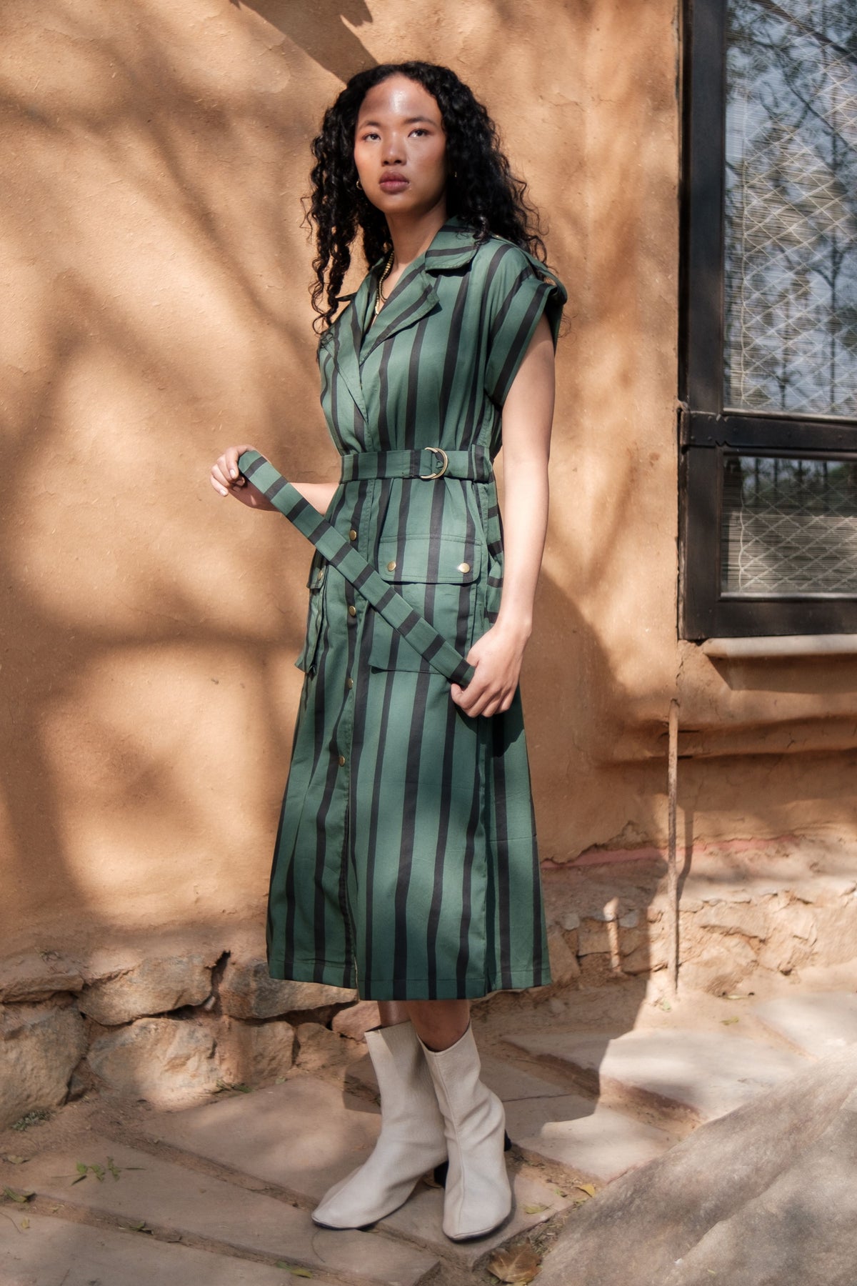 Deep Green Stripes Harajuku Trench