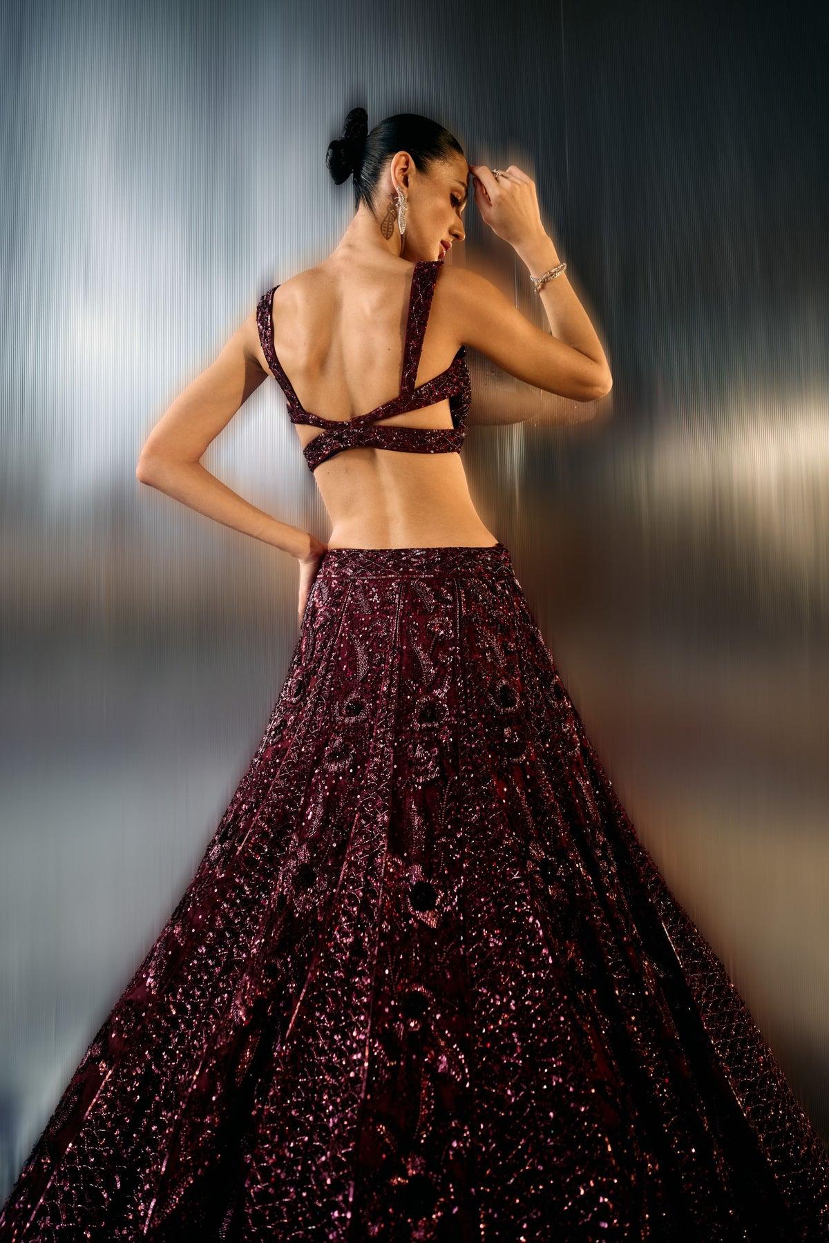 Deep Wine Crystals Lehenga Set