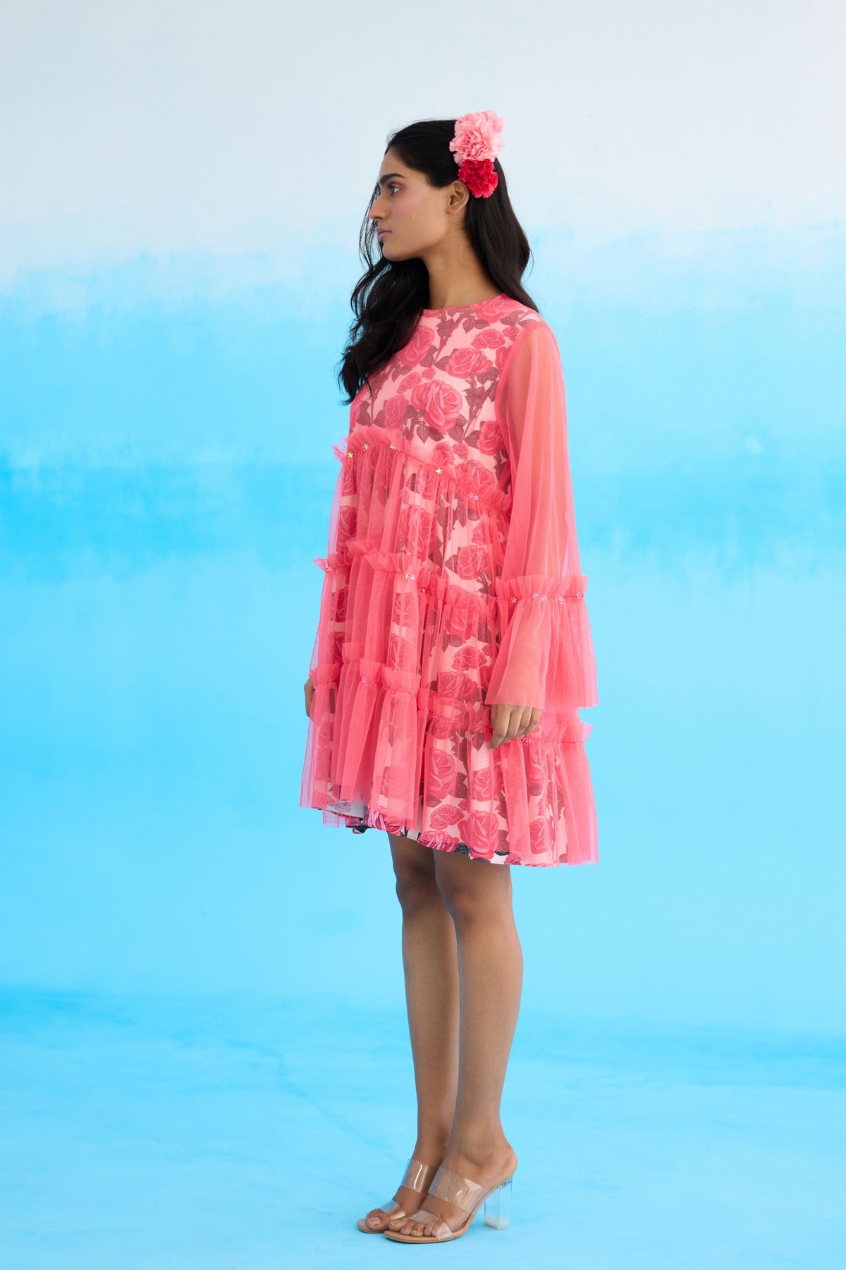 Mithai Pink Rose Printed Mini Tier Dress